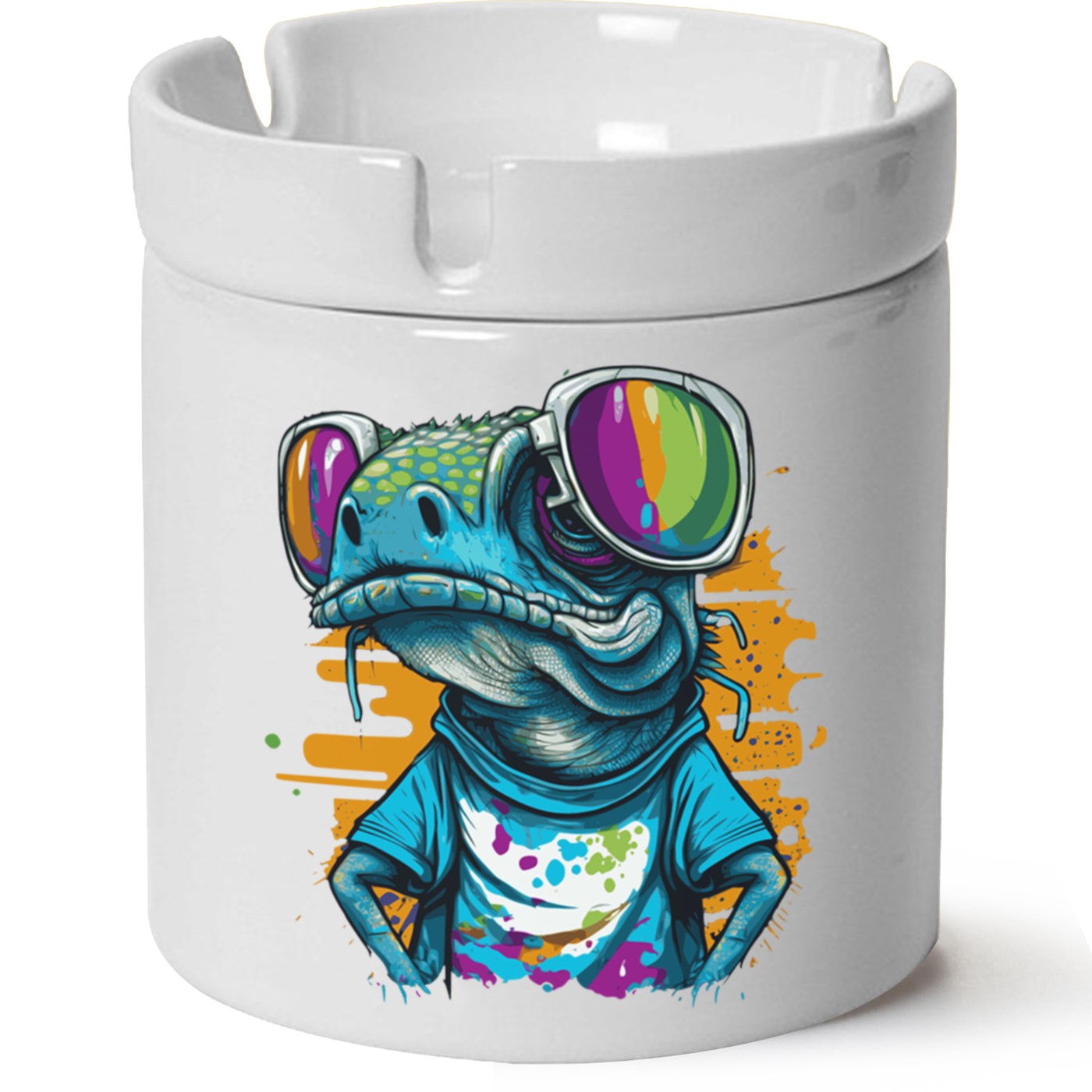 Bukalemun Baskılı Porselen At Söndür Küllük