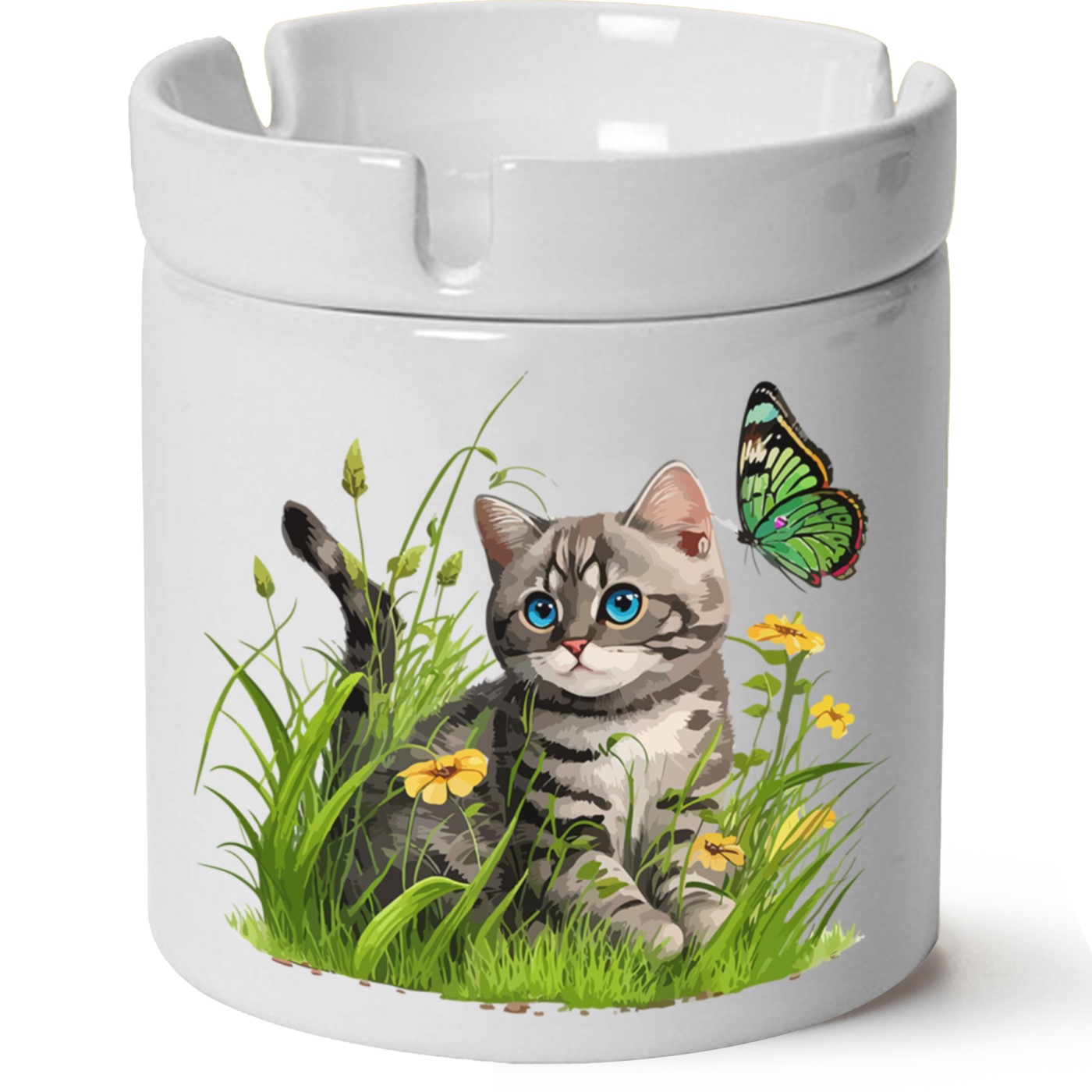 Kedi Baskılı Porselen At Söndür Küllük