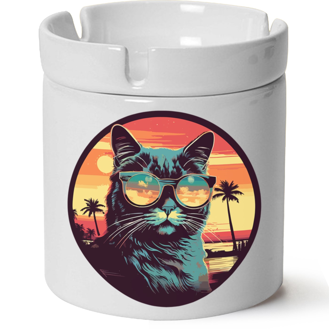 Kedi Baskılı Porselen At Söndür Küllük