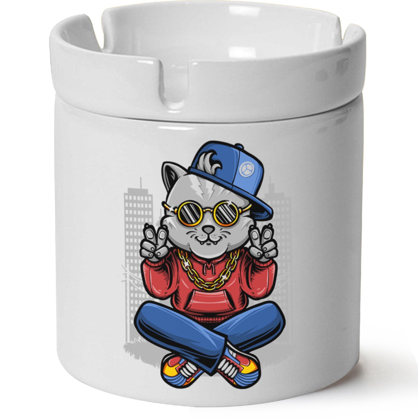 Kedi Baskılı Porselen At Söndür Küllük