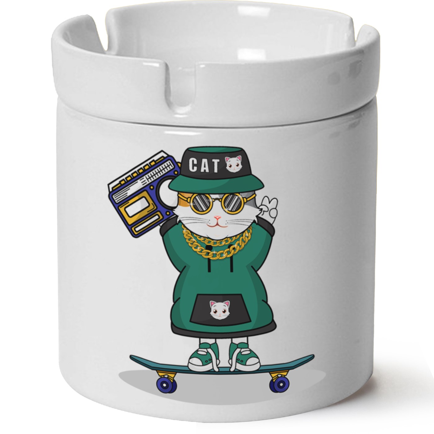 Kedi Baskılı Porselen At Söndür Küllük