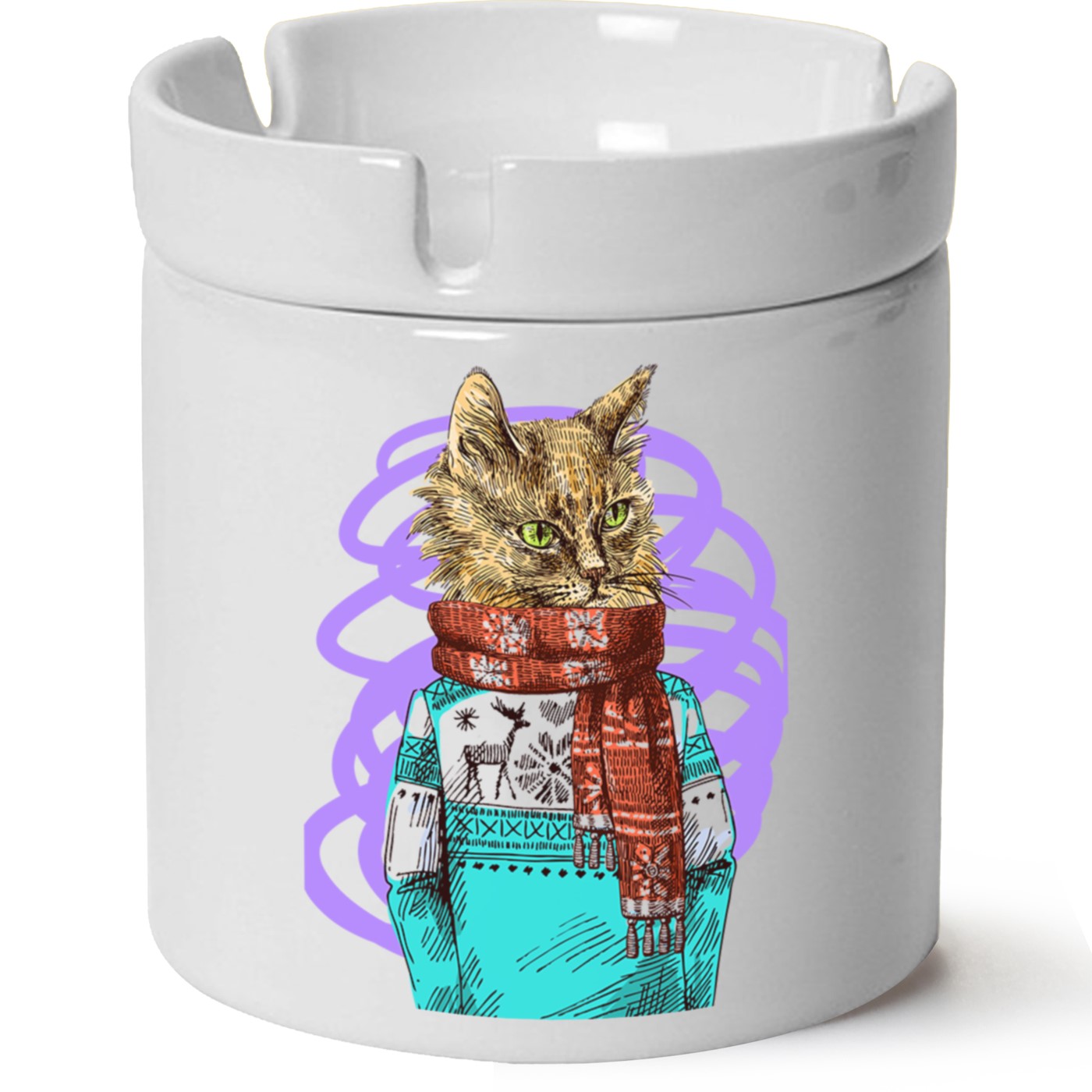 Kedi Baskılı Porselen At Söndür Küllük