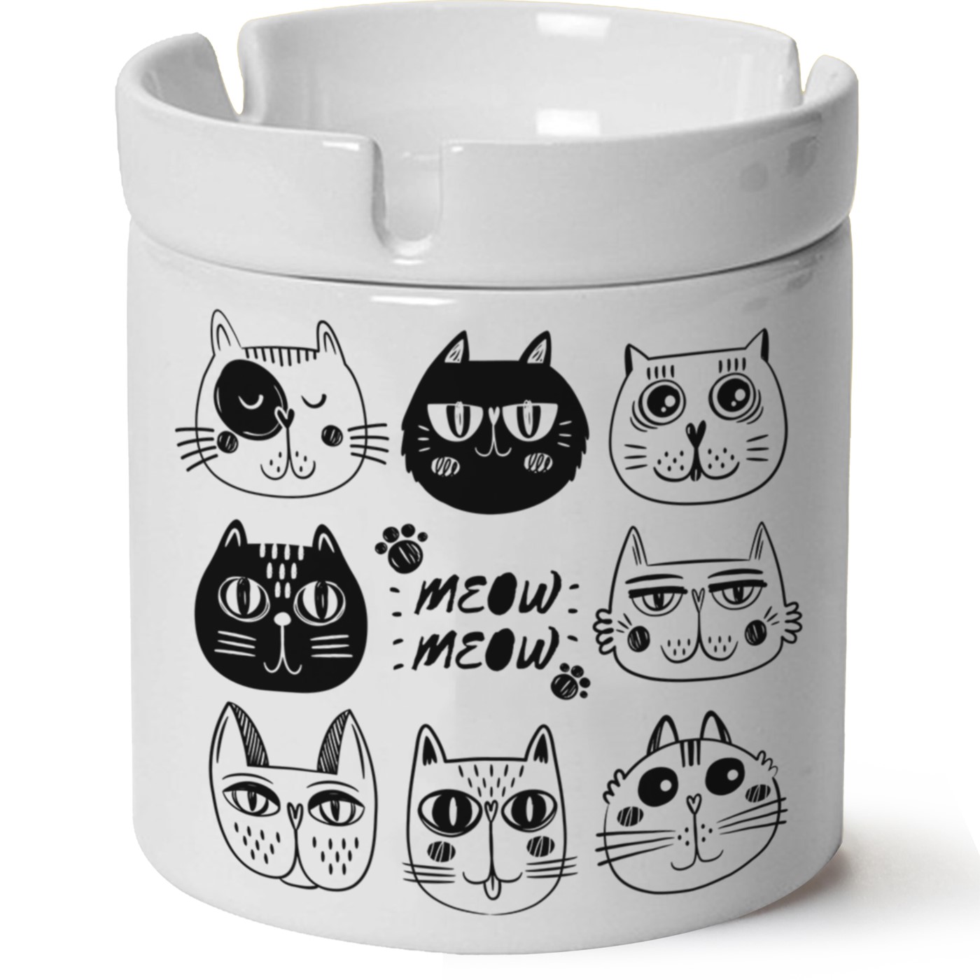 Kedi Baskılı Porselen At Söndür Küllük