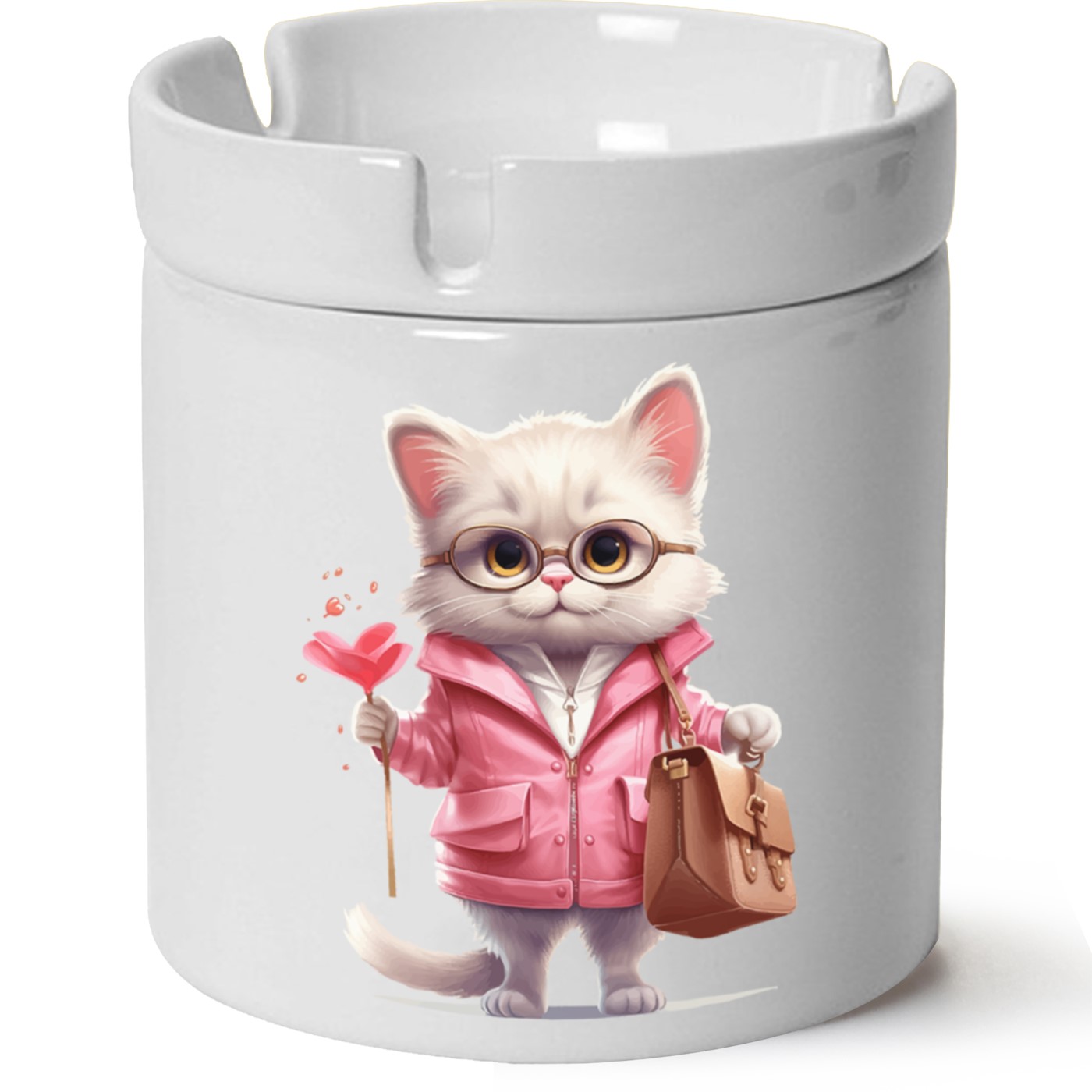 Kedi Baskılı Porselen At Söndür Küllük