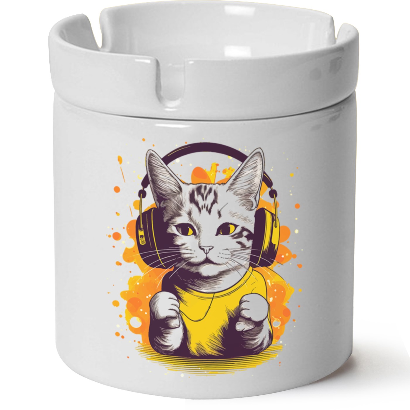 Kedi Baskılı Porselen At Söndür Küllük