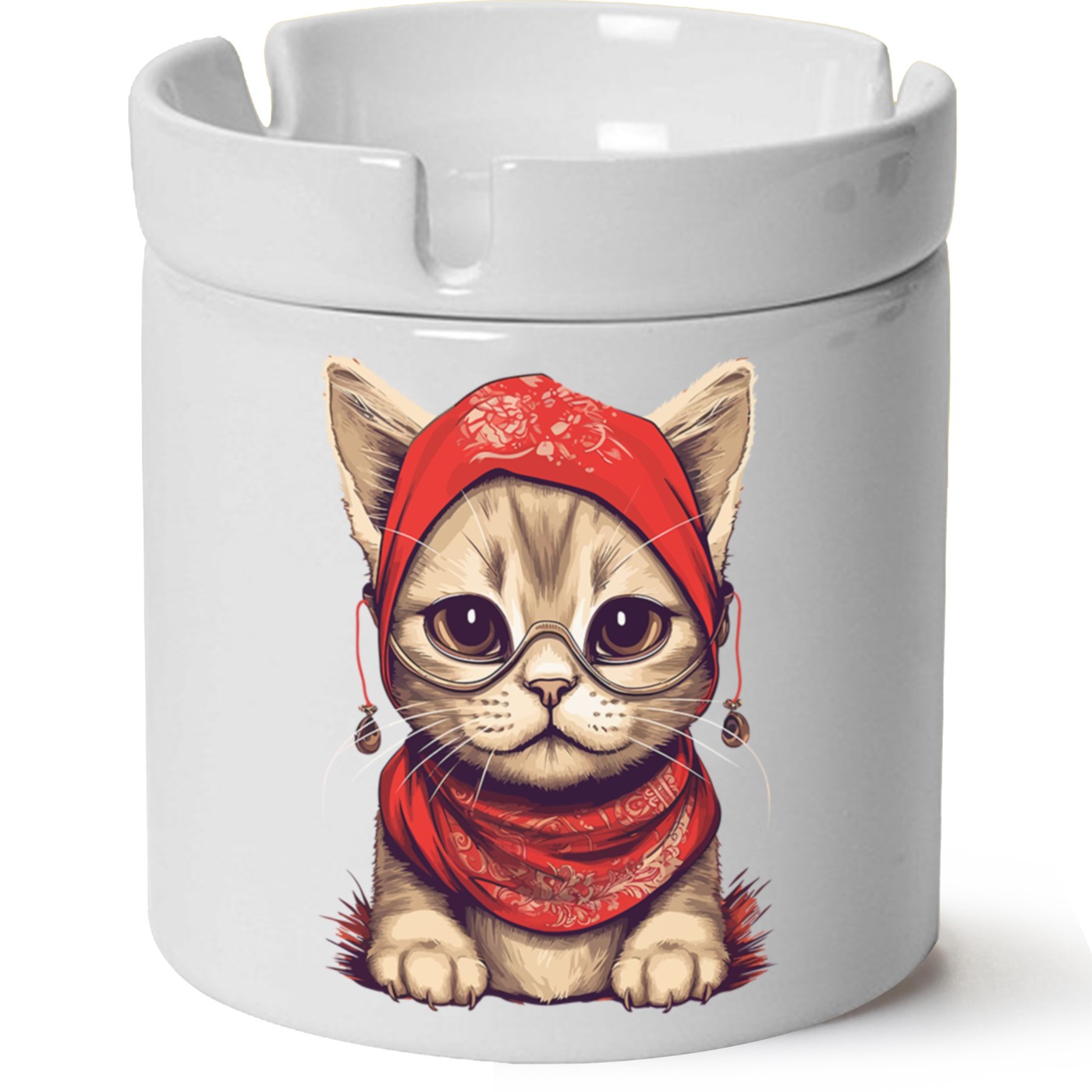 Kedi Baskılı Porselen At Söndür Küllük