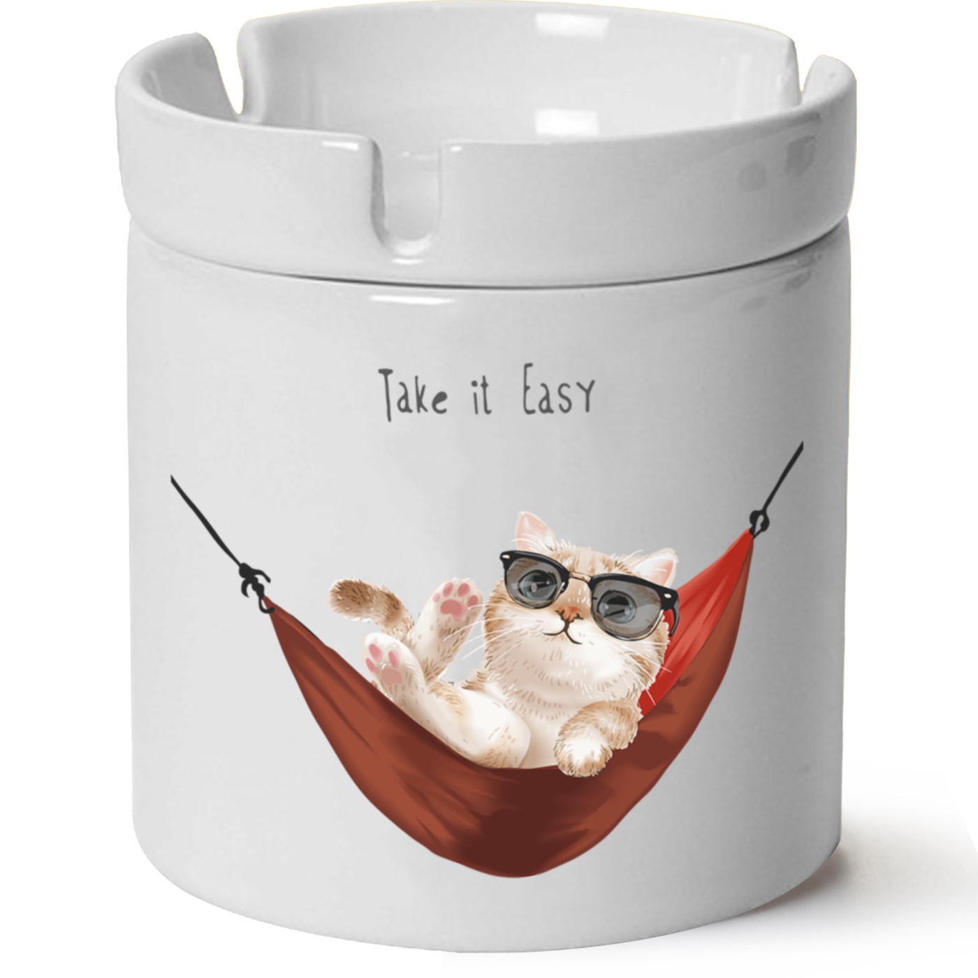 Kedi Baskılı Porselen At Söndür Küllük