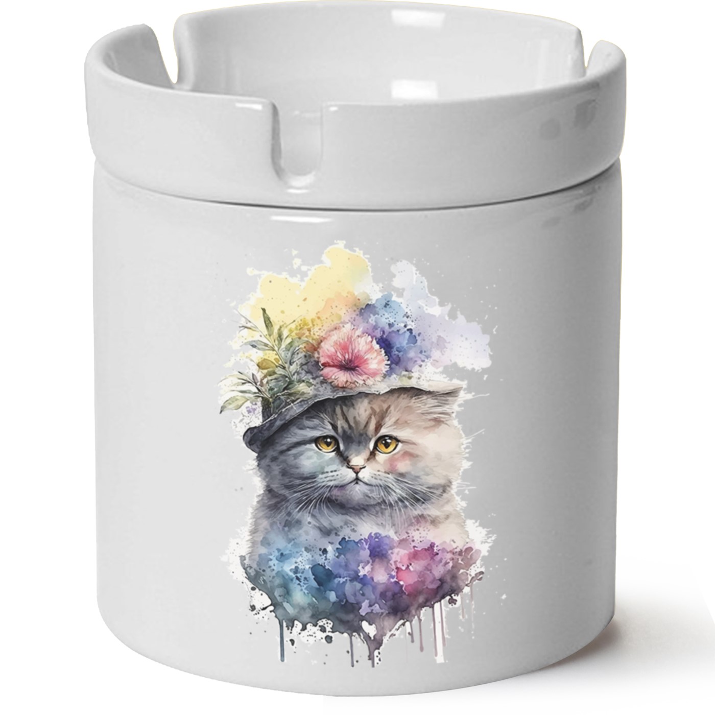 Kedi Baskılı Porselen At Söndür Küllük