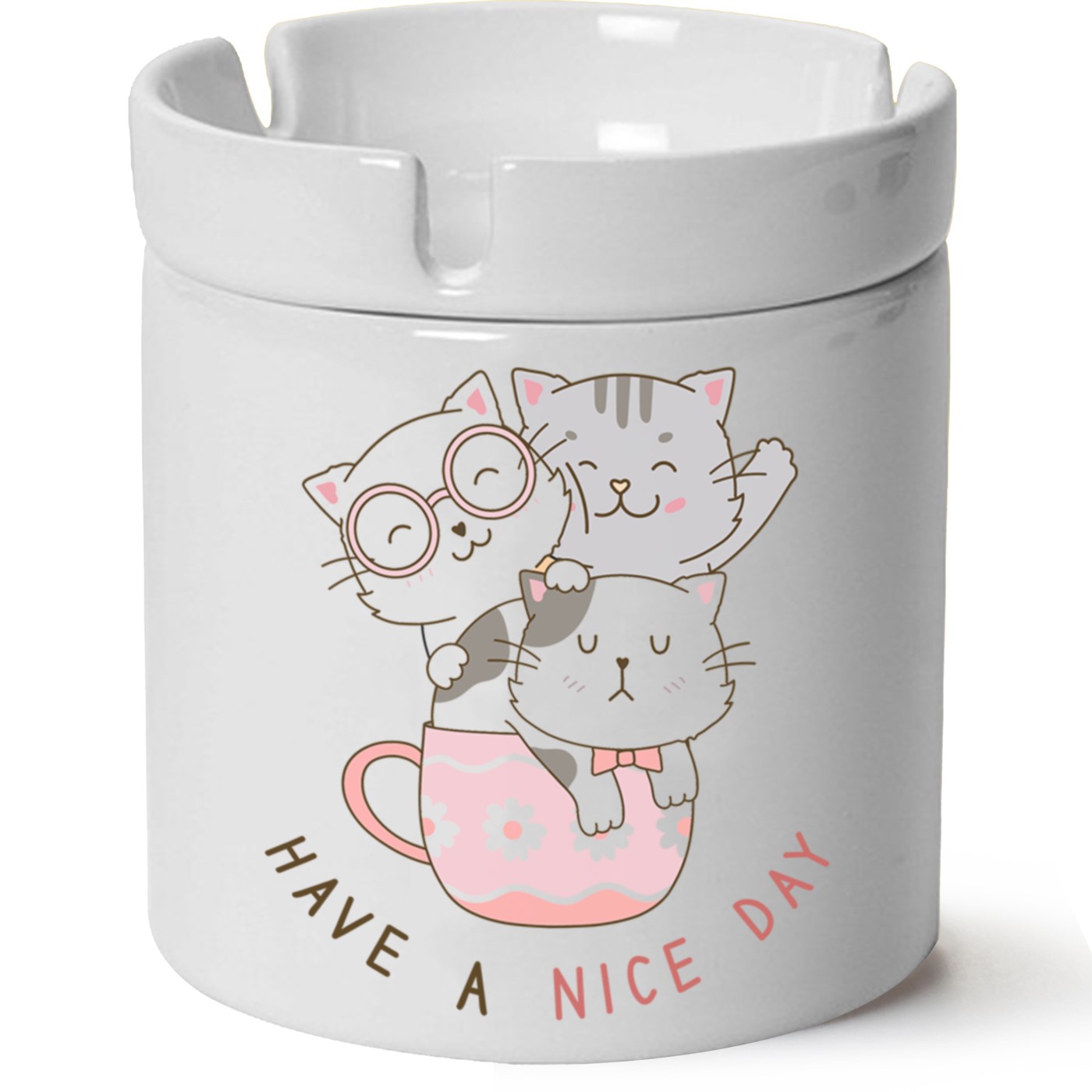 Kedi Baskılı Porselen At Söndür Küllük