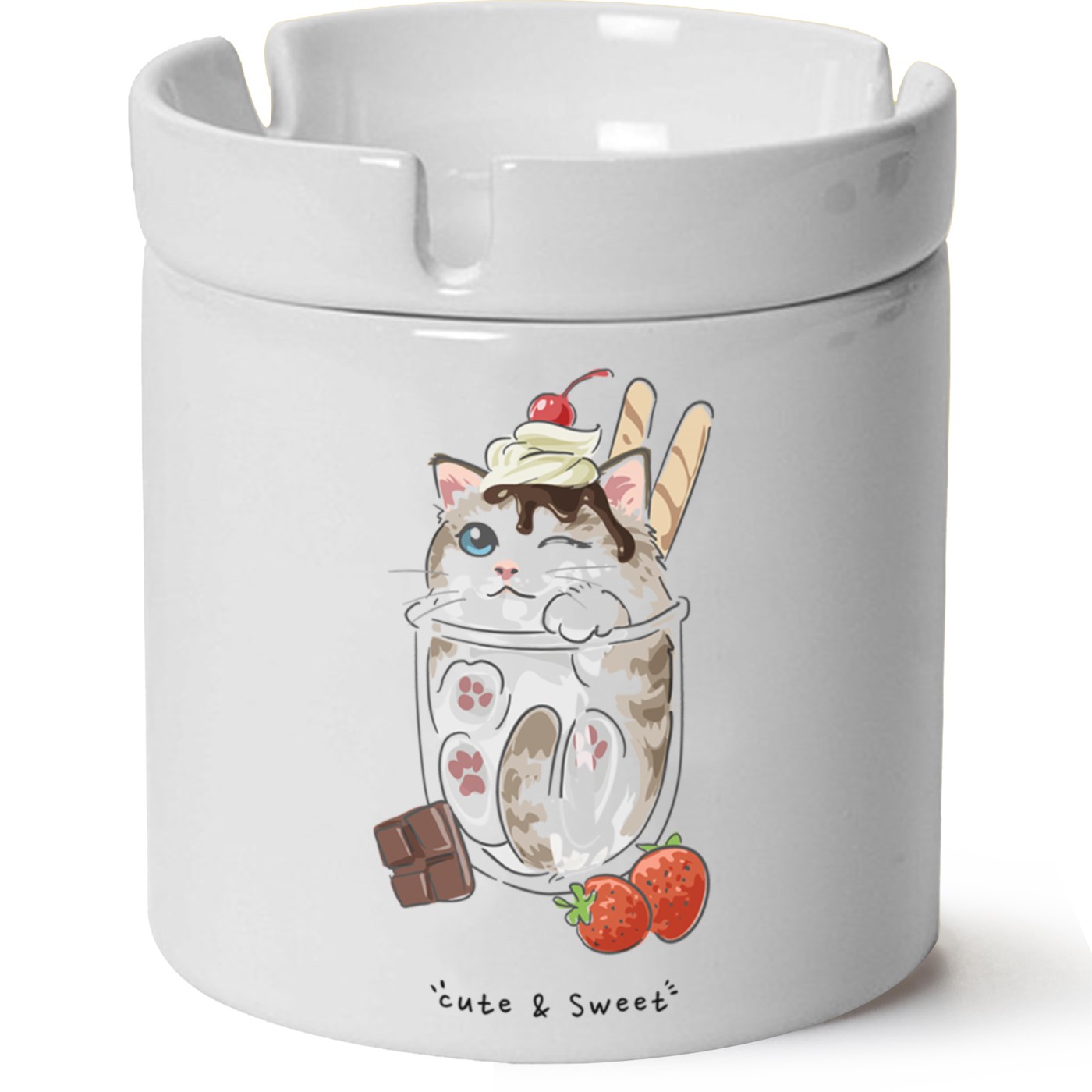 Kedi Baskılı Porselen At Söndür Küllük