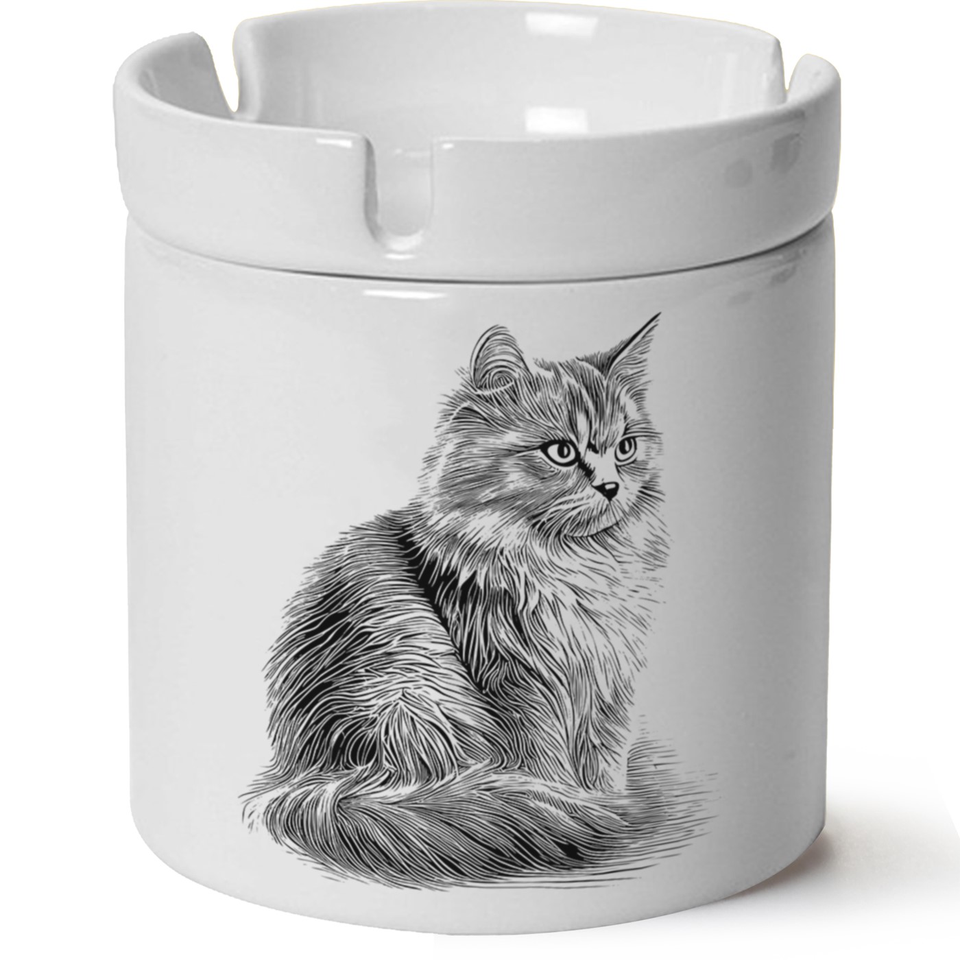 Kedi Baskılı Porselen At Söndür Küllük