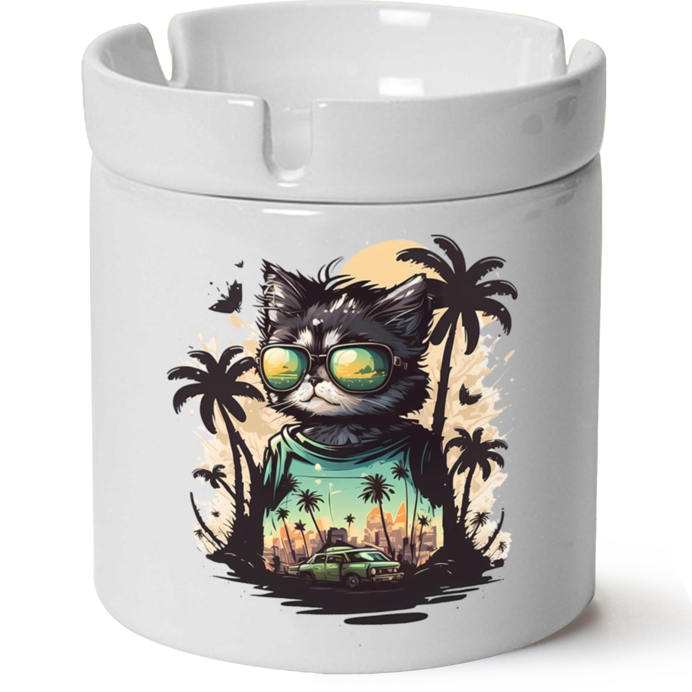 Kedi Baskılı Porselen At Söndür Küllük