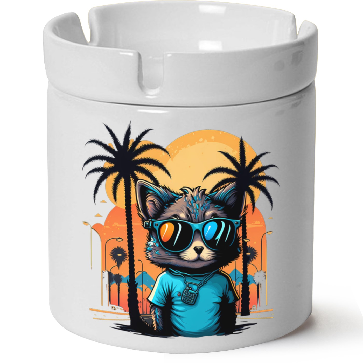 Kedi Baskılı Porselen At Söndür Küllük