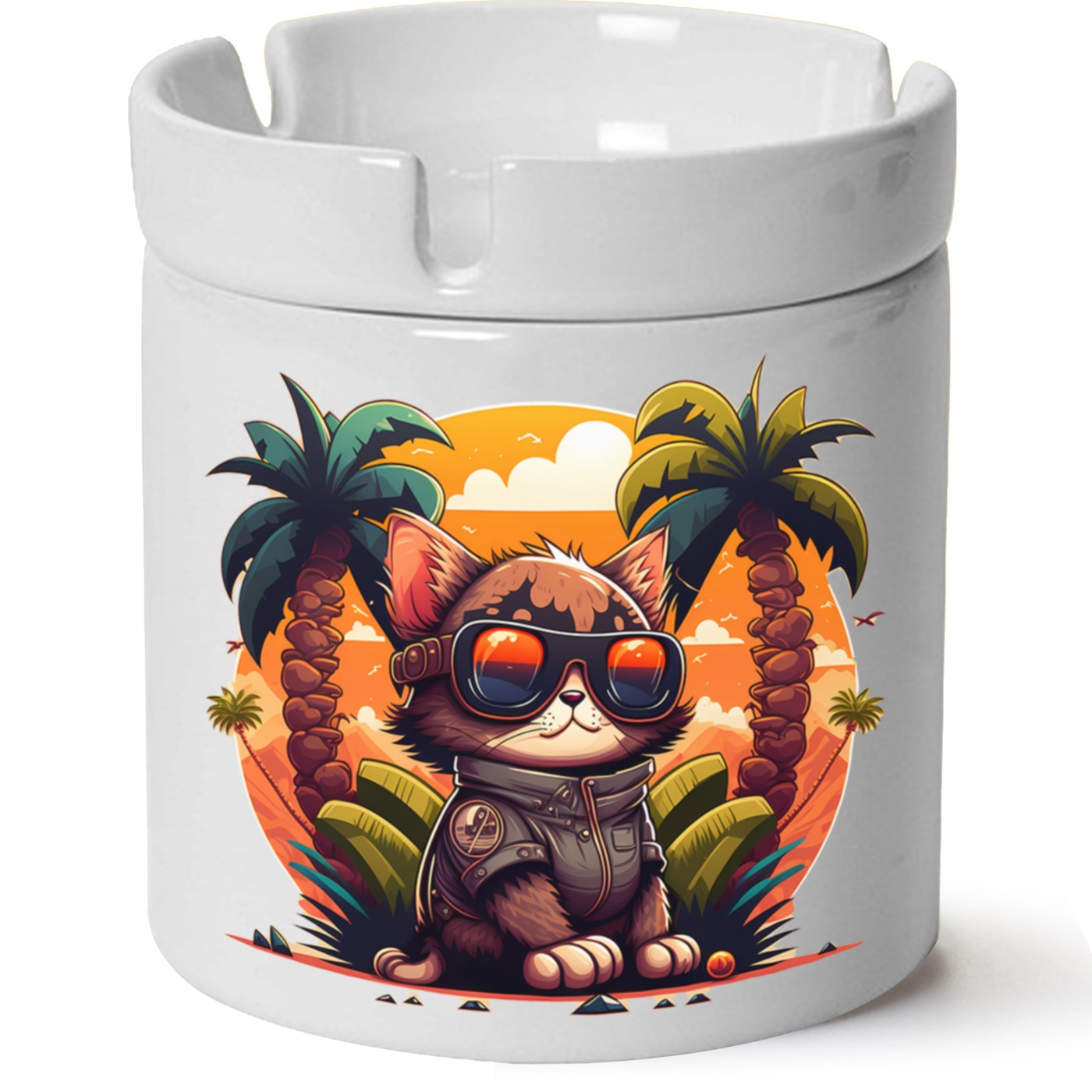 Kedi Baskılı Porselen At Söndür Küllük