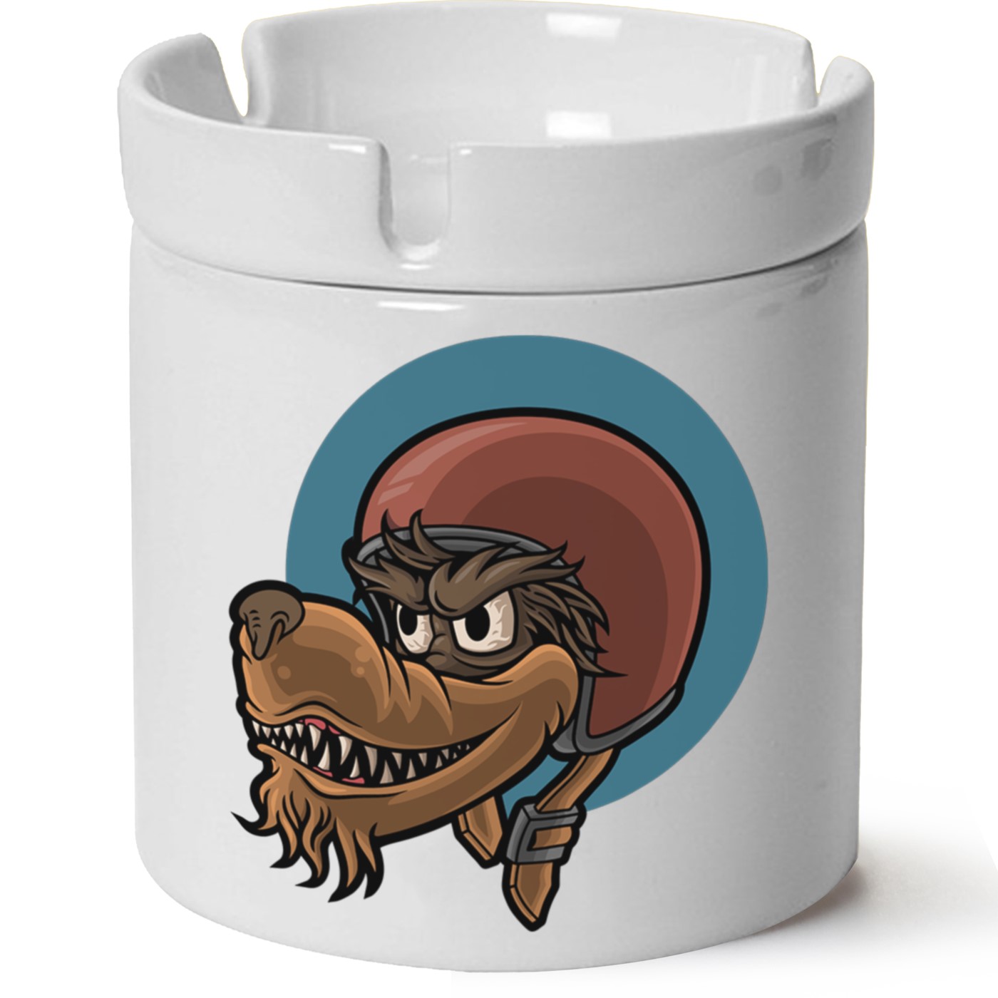 Kasklı Kurt Baskılı Porselen At Söndür Küllük