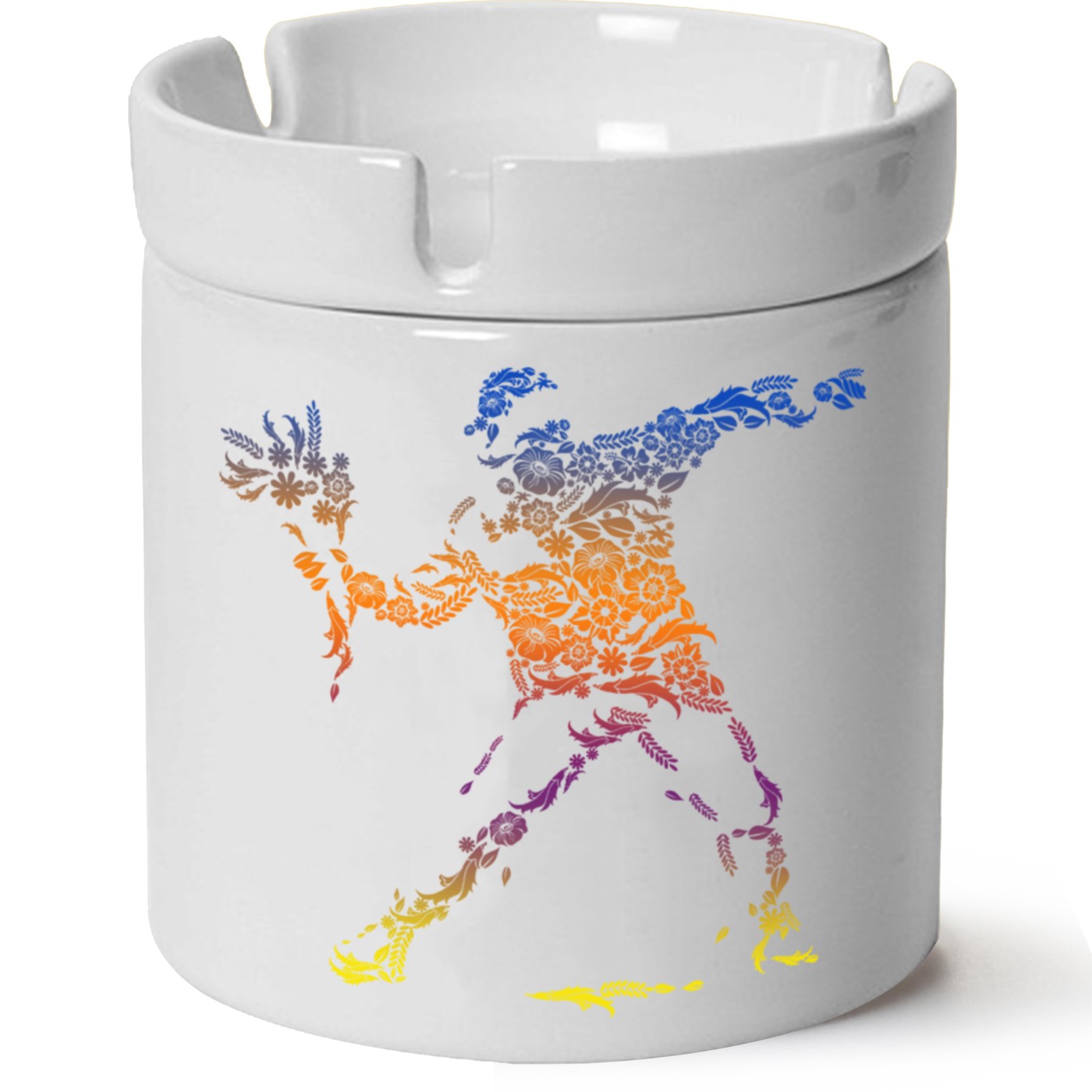 Çiçek Atan Adam Baskılı Porselen At Söndür Küllük