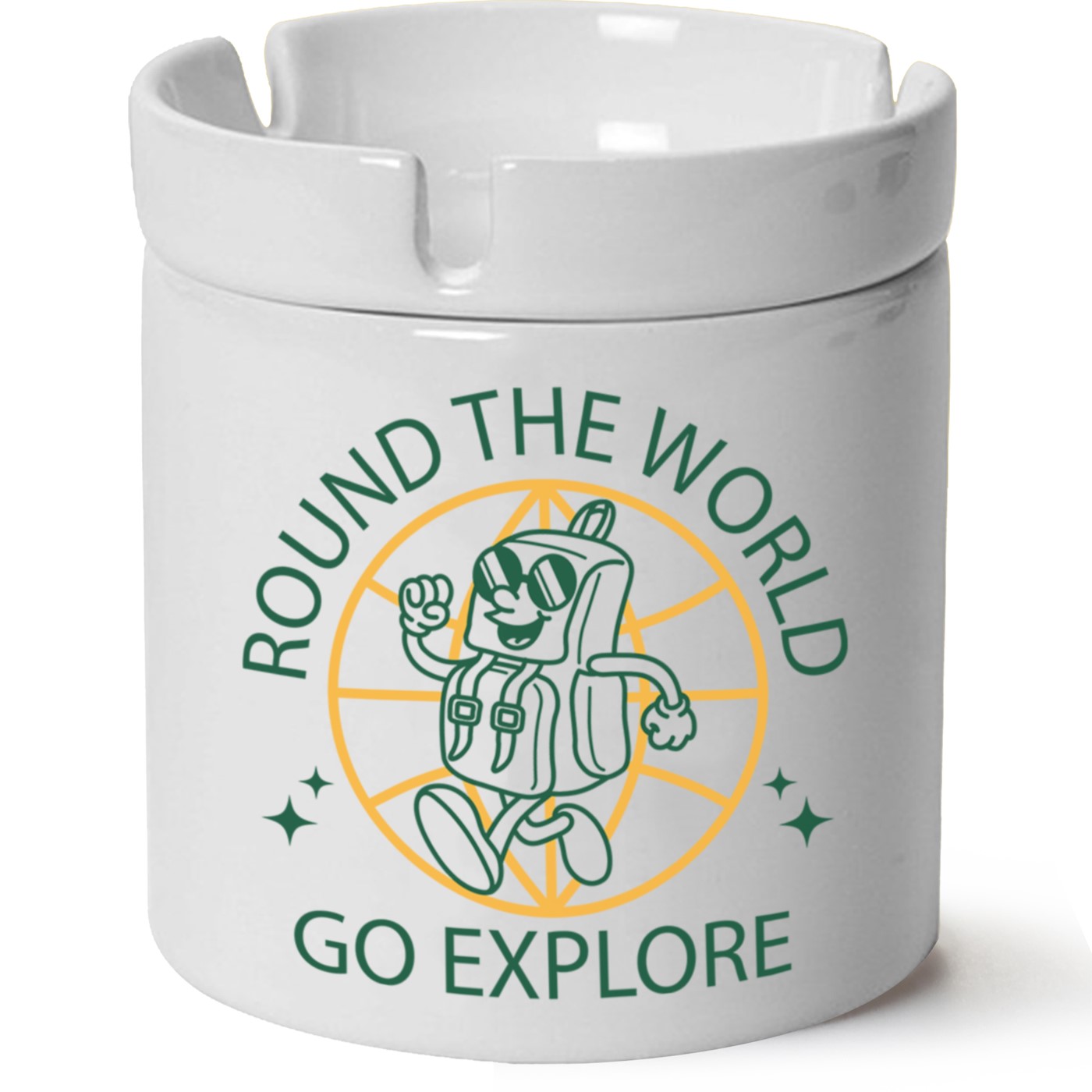 Round The World Go Explore Baskılı Porselen At Söndür Küllük