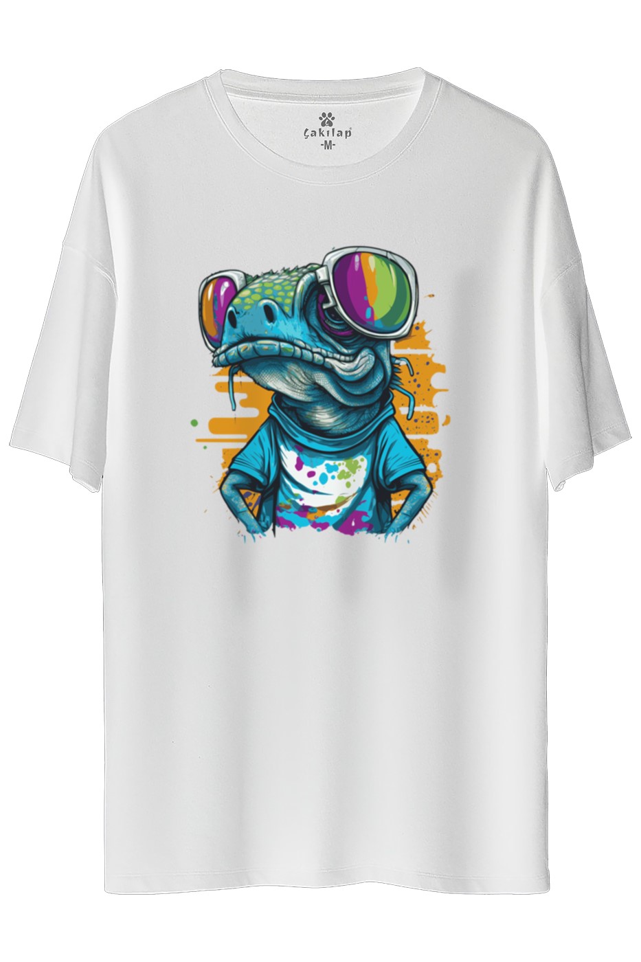 Bukalemun Baskılı Oversize Tişört