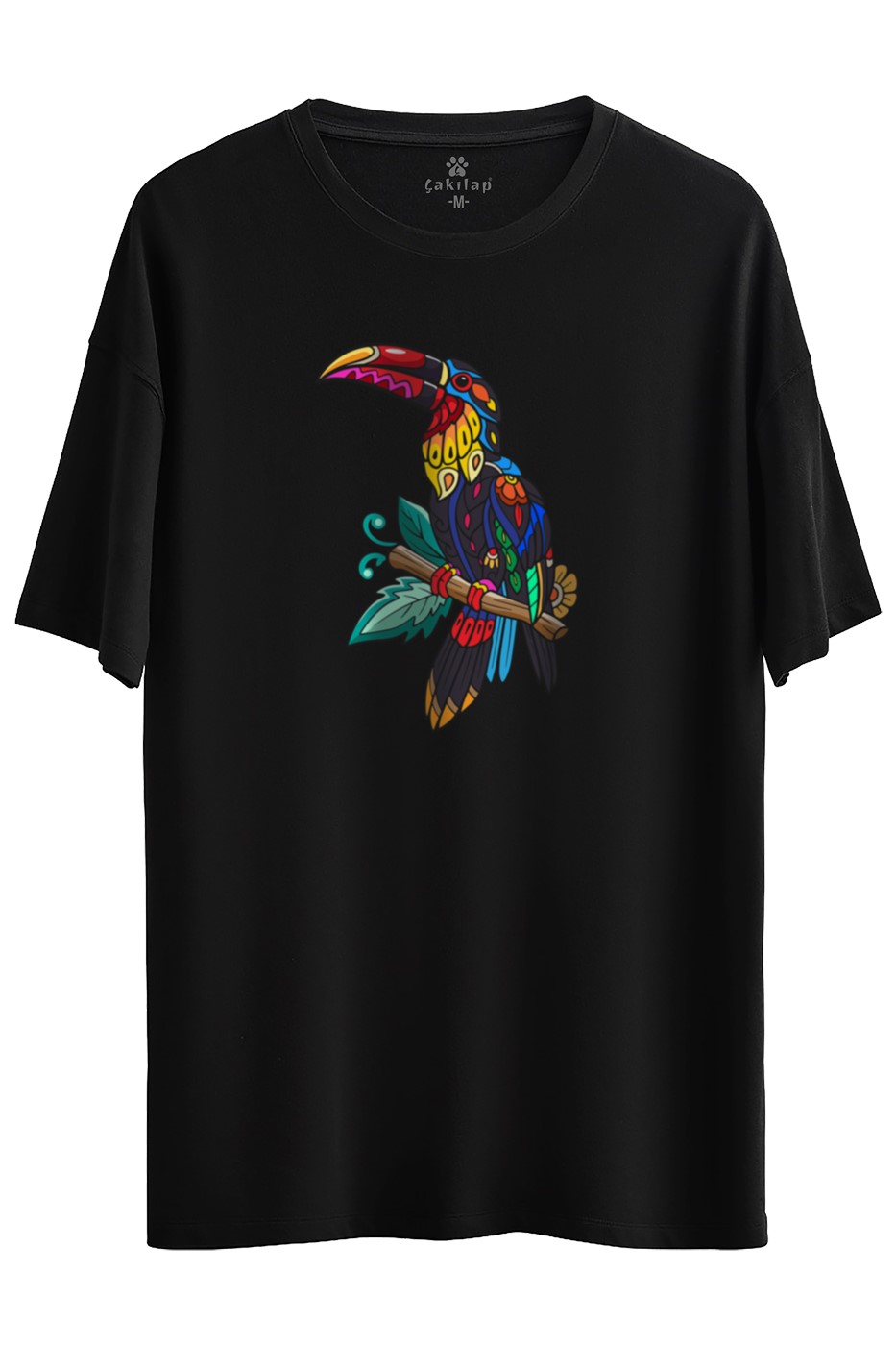 Papagan Baskılı Oversize Tişört