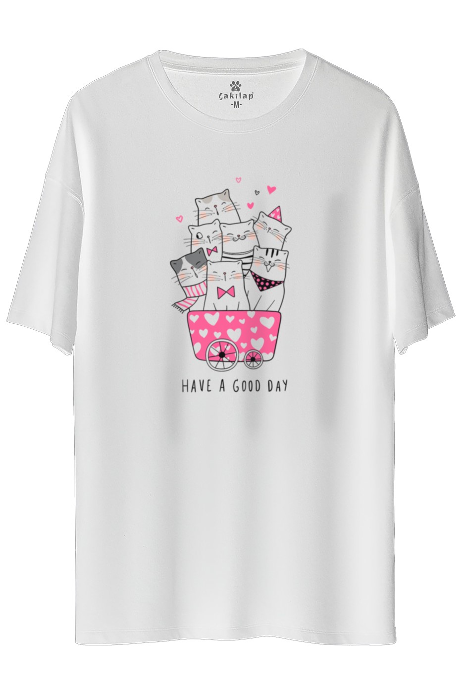 Kedi Baskılı Oversize Tişört