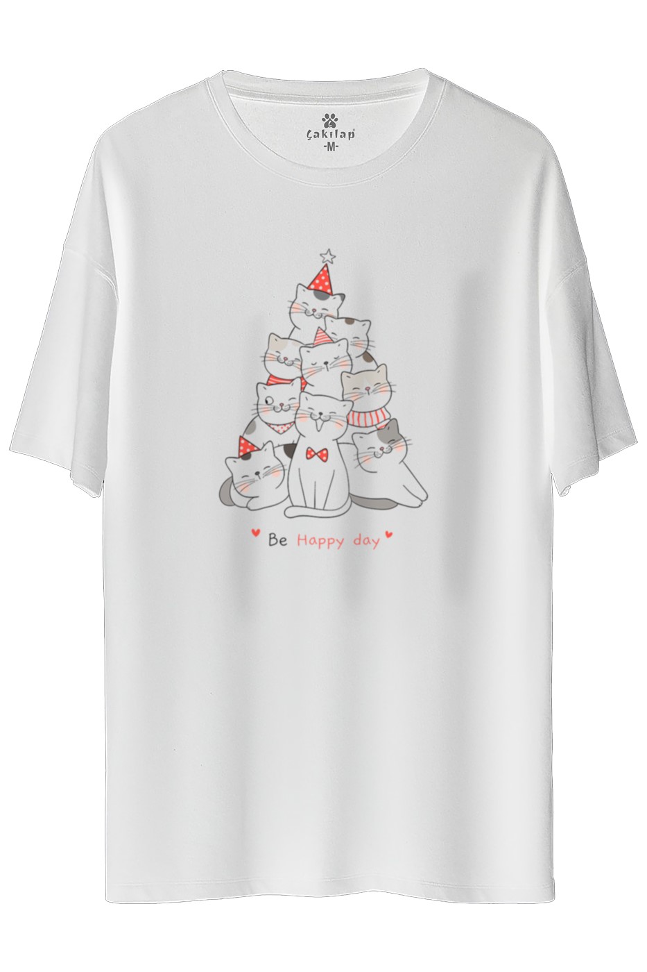 Kedi Baskılı Oversize Tişört