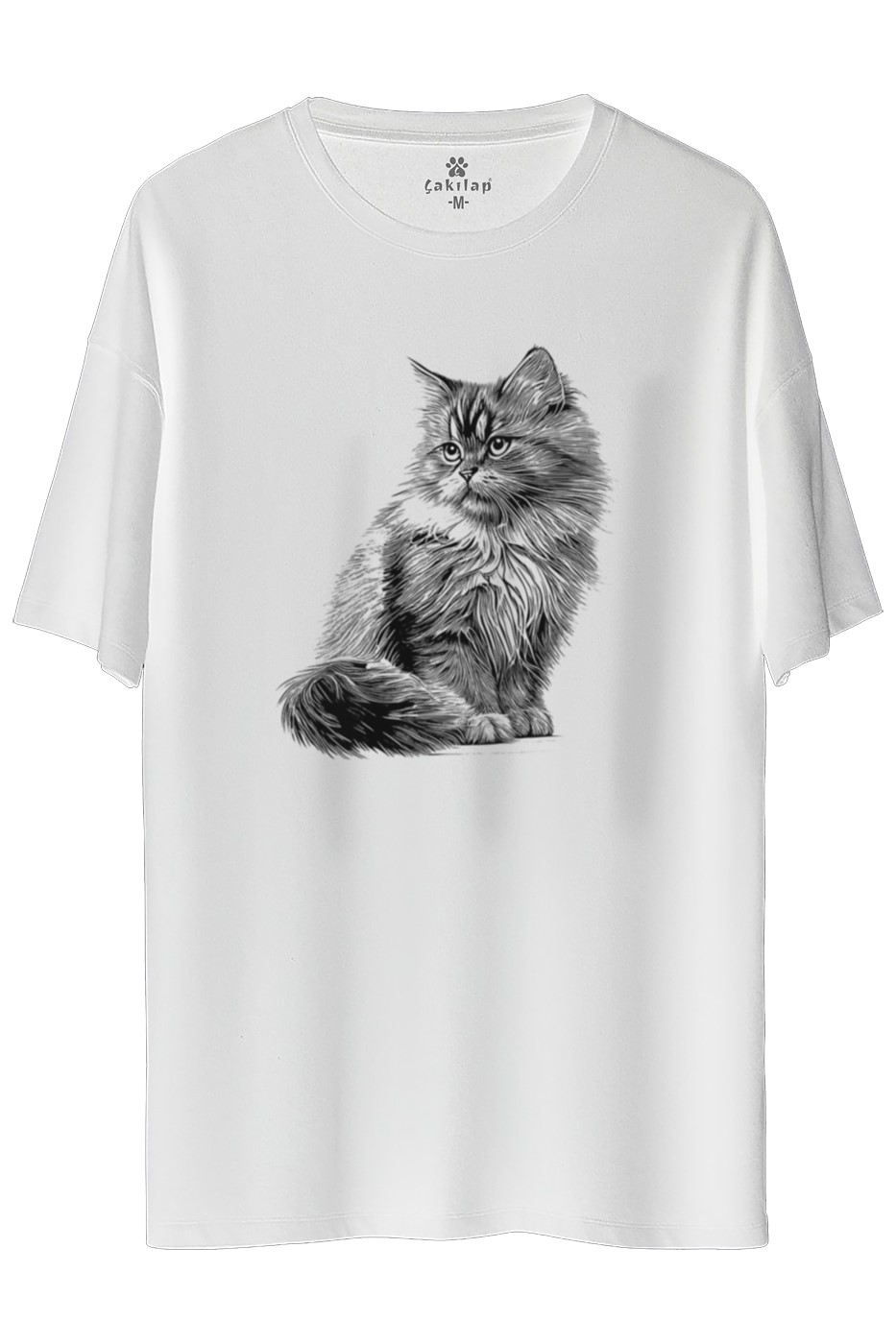 Kedi Baskılı Oversize Tişört