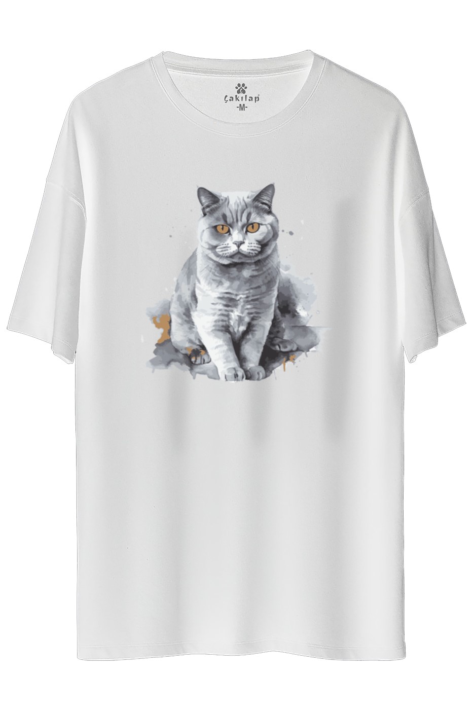 Kedi Baskılı Oversize Tişört