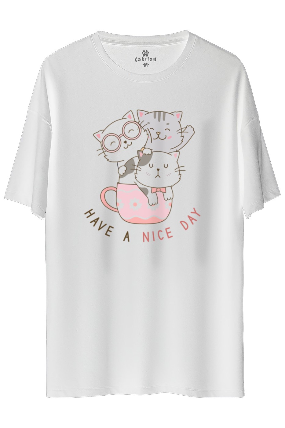Kedi Baskılı Oversize Tişört