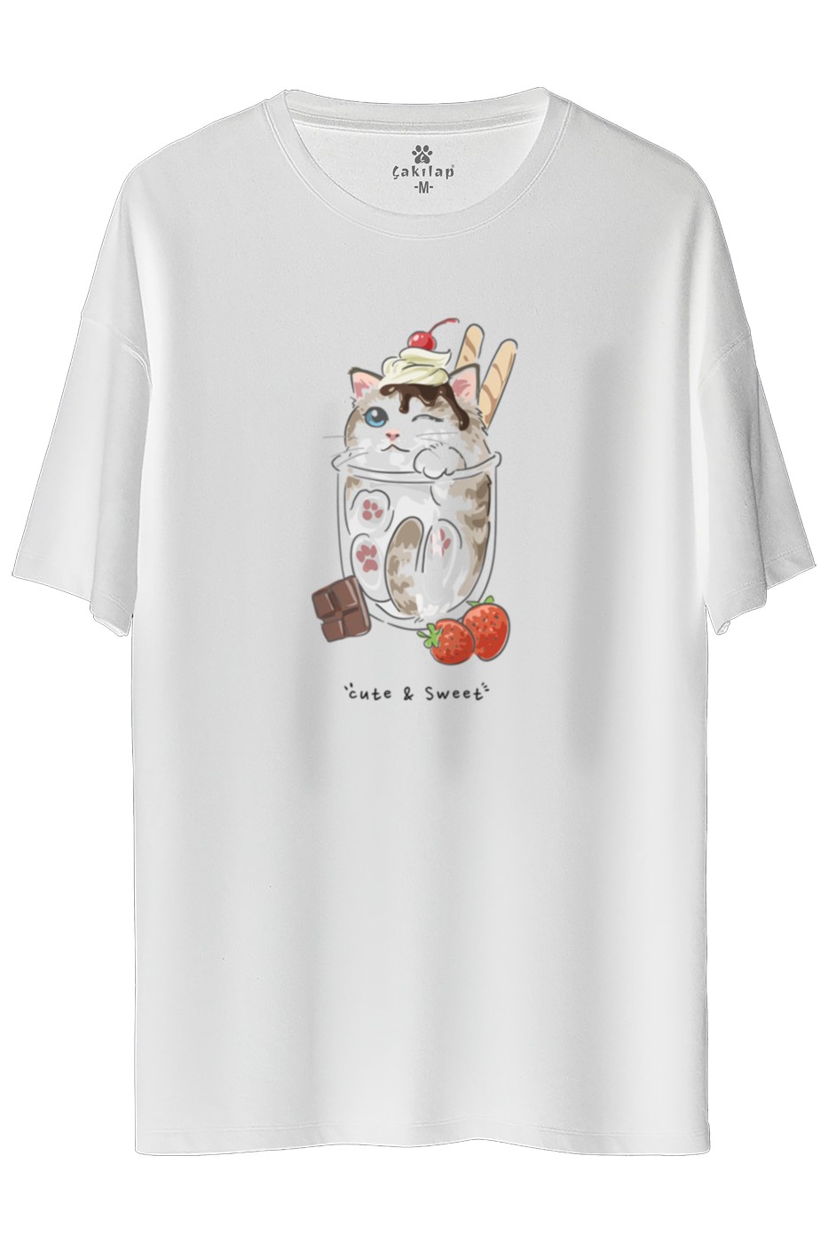 Kedi Baskılı Oversize Tişört