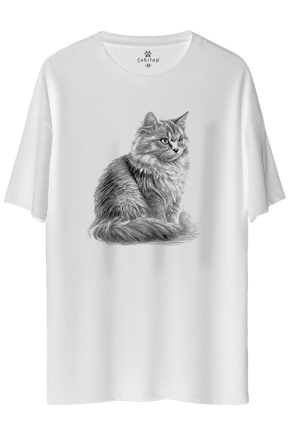 Kedi Baskılı Oversize Tişört