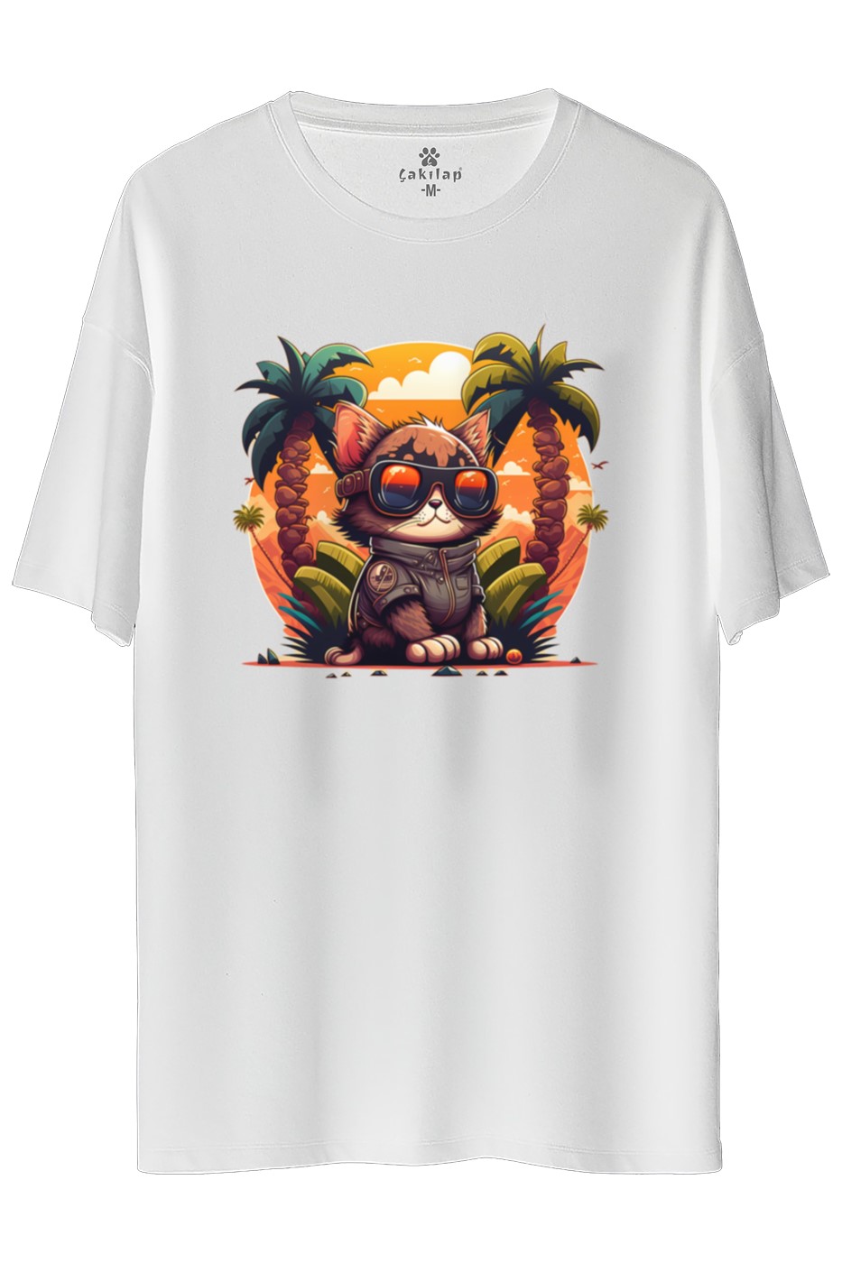 Kedi Baskılı Oversize Tişört