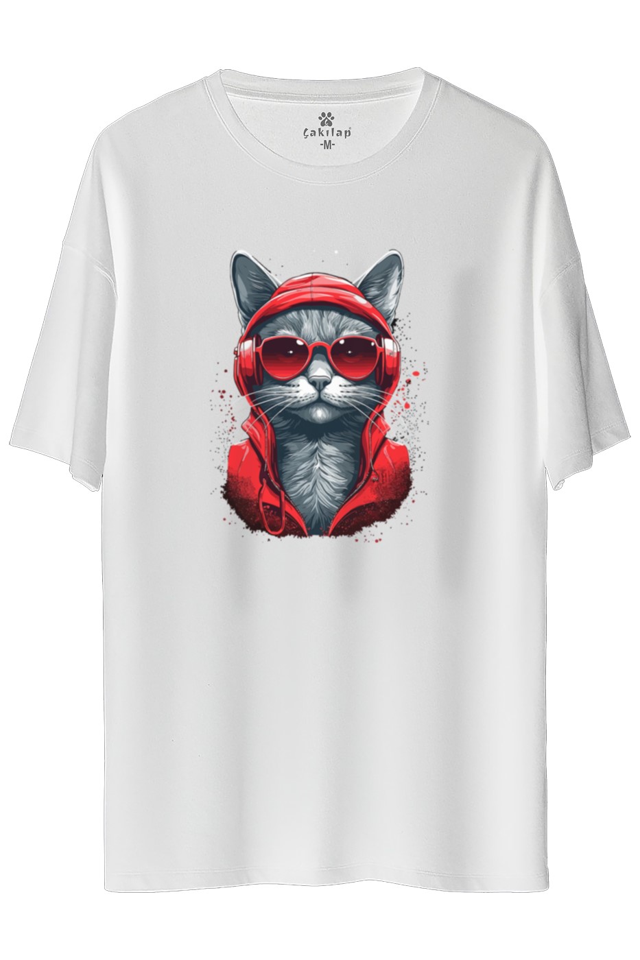 Kedi Baskılı Oversize Tişört