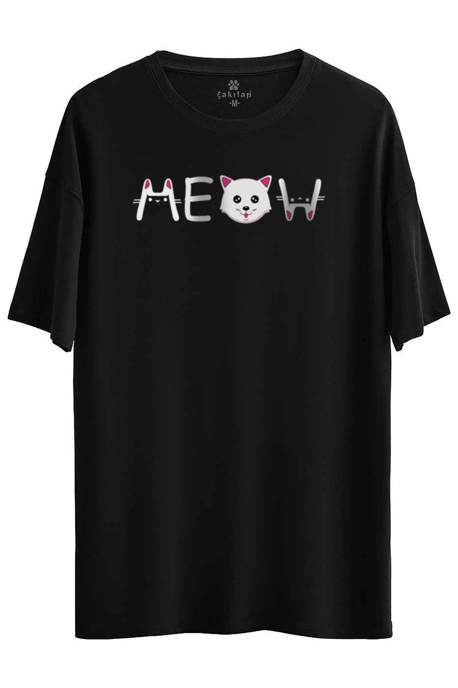 Kedi Baskılı Oversize Tişört