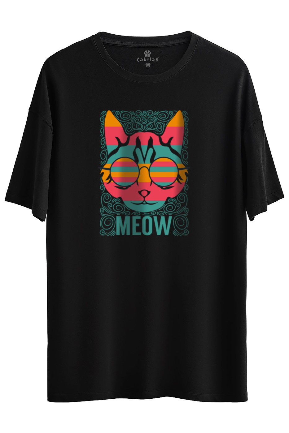 Kedi Baskılı Oversize Tişört