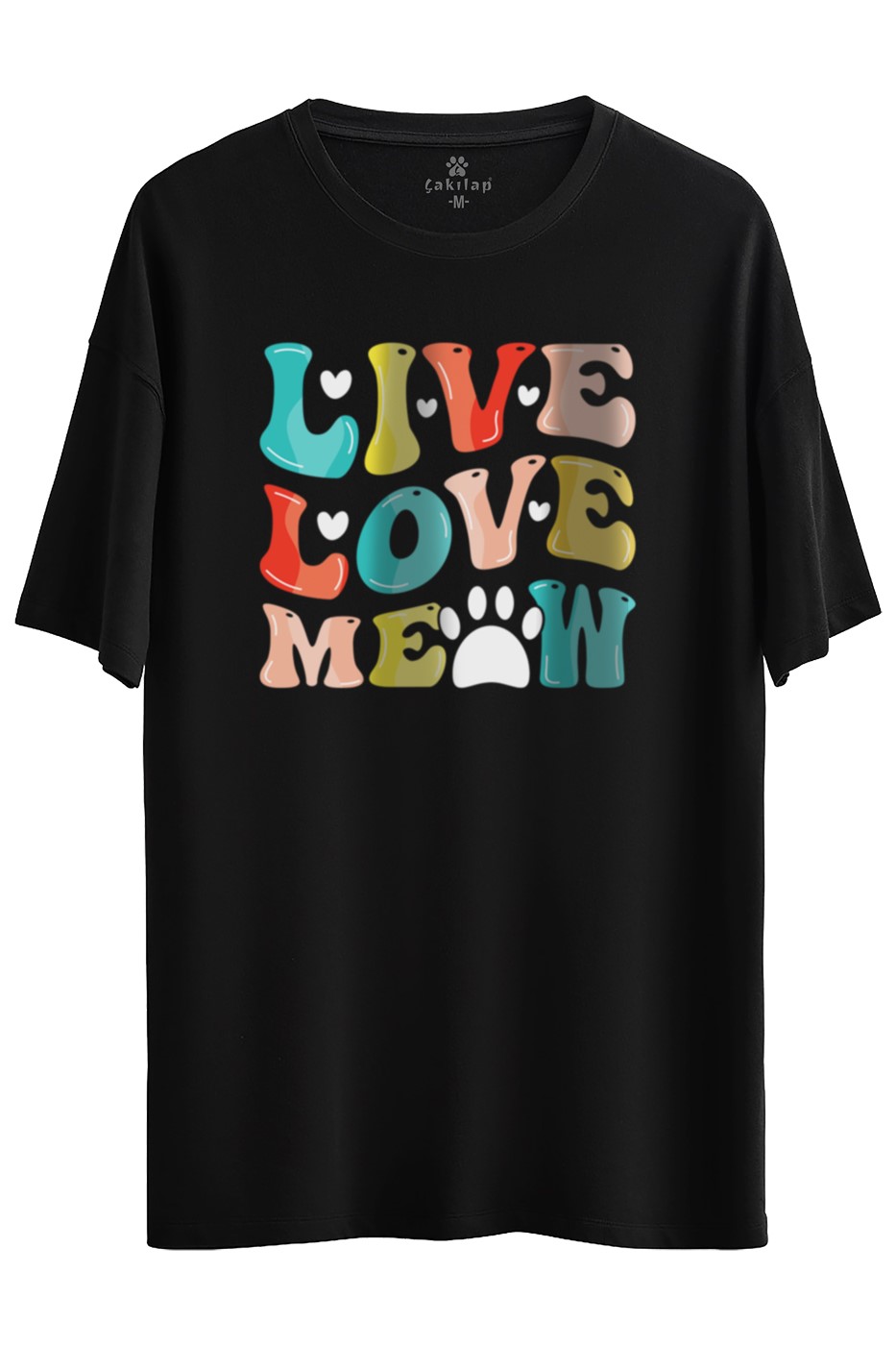 Kedi Baskılı Oversize Tişört