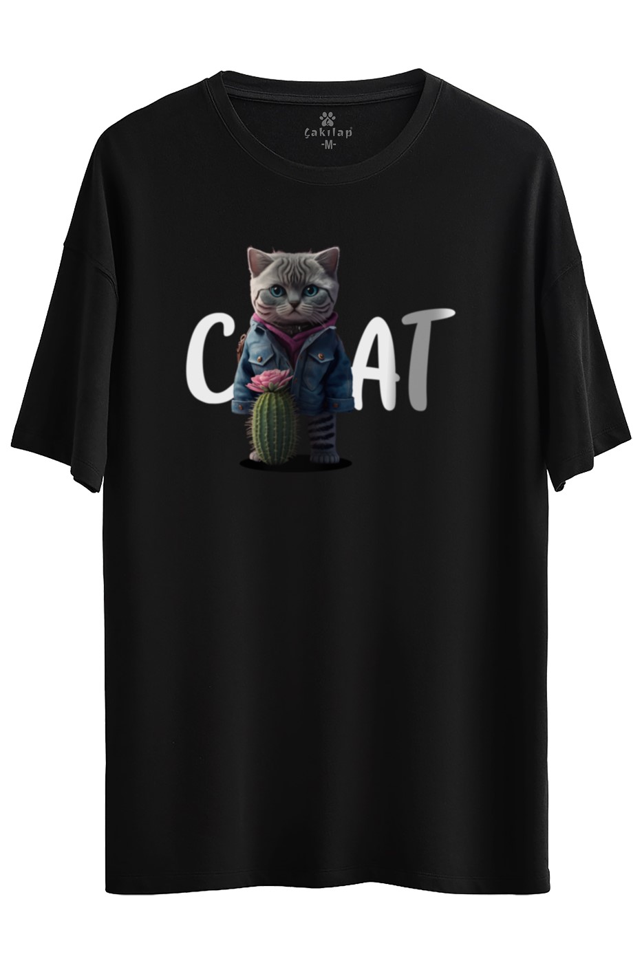 Kedi Baskılı Oversize Tişört
