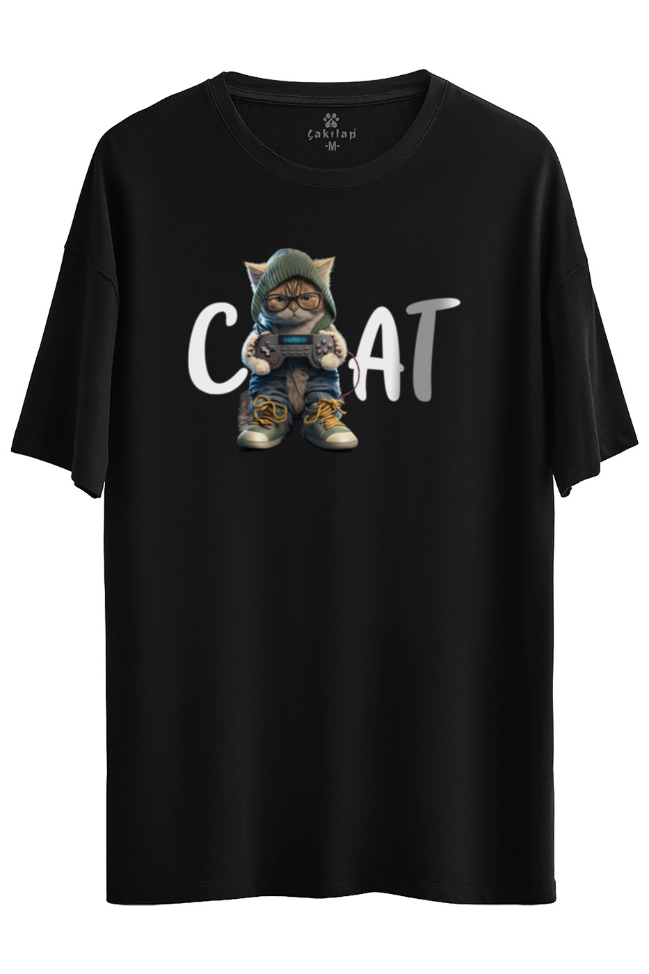 Kedi Baskılı Oversize Tişört