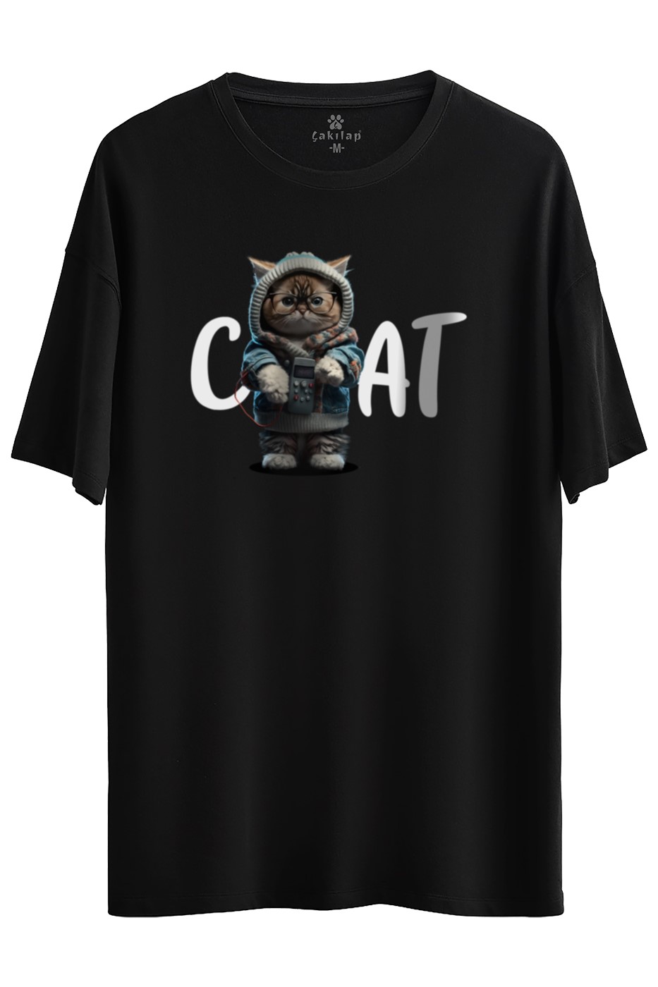 Kedi Baskılı Oversize Tişört