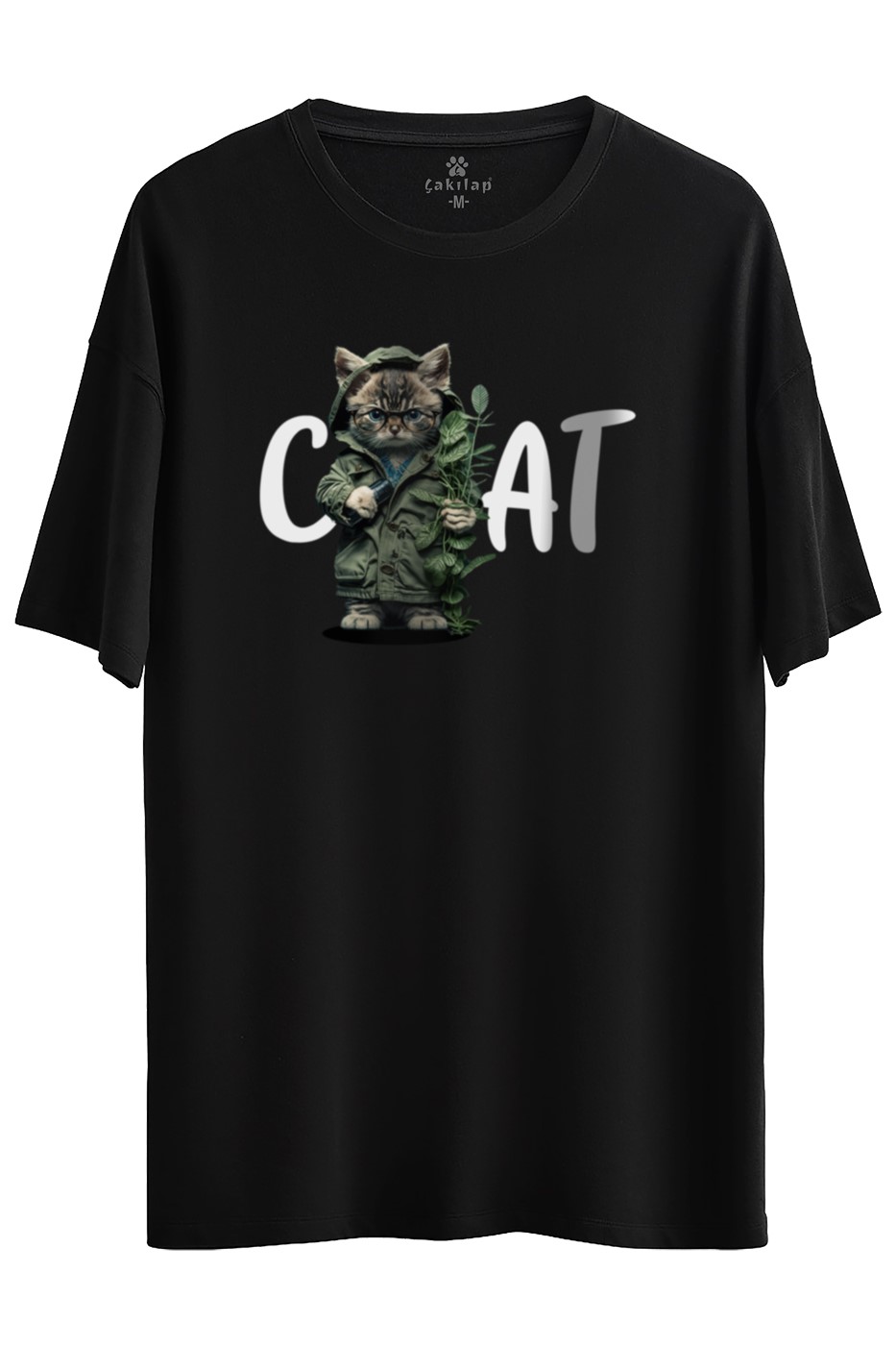 Kedi Baskılı Oversize Tişört