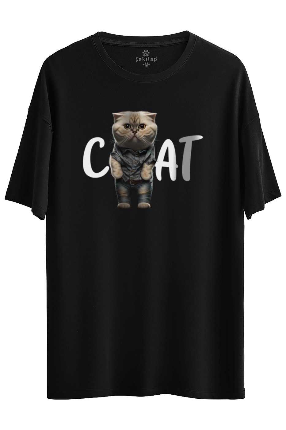 Kedi Baskılı Oversize Tişört