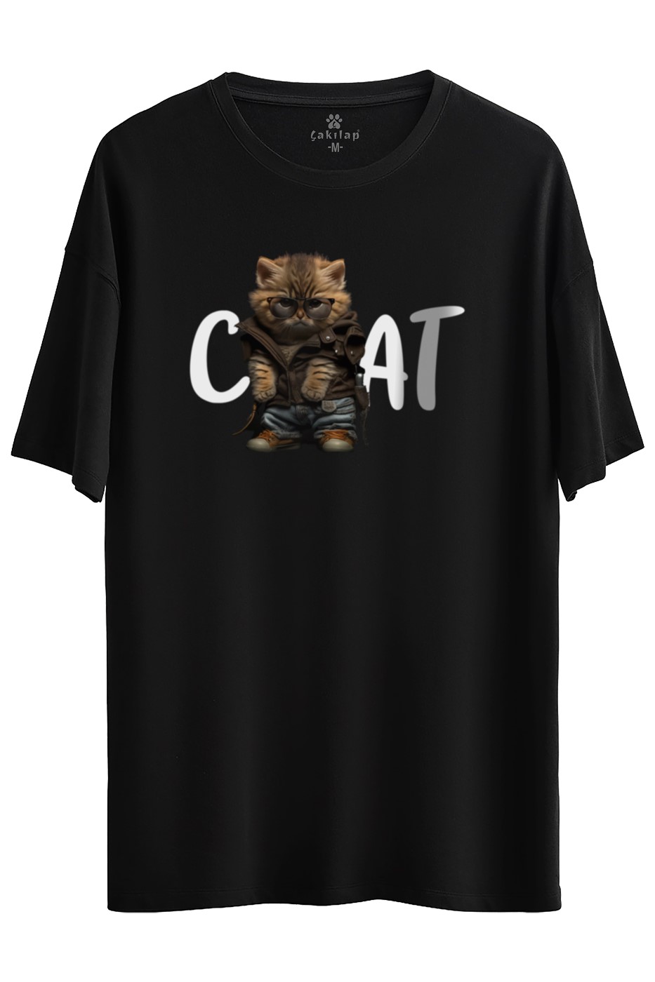 Kedi Baskılı Oversize Tişört