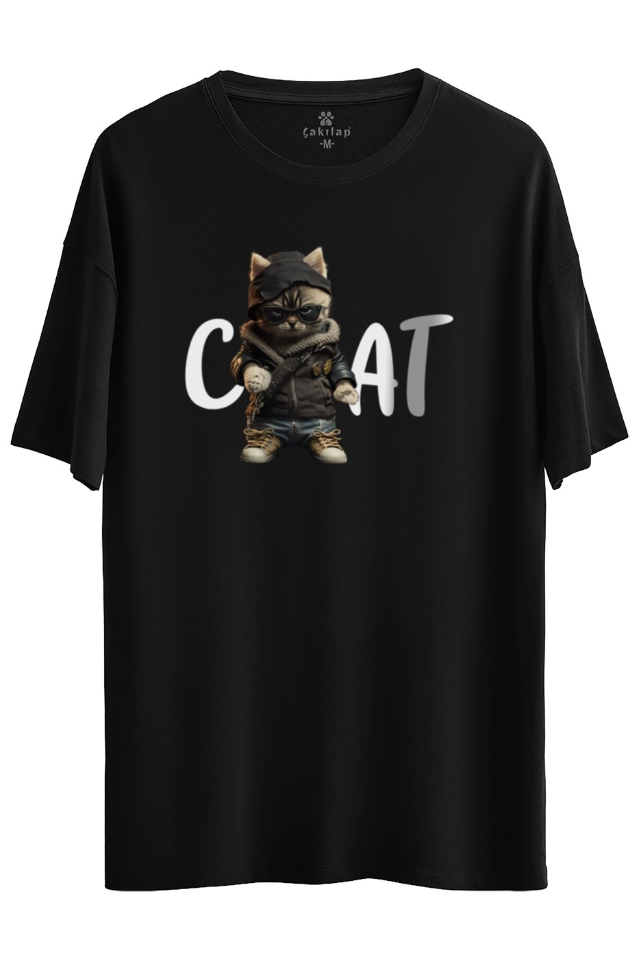 Kedi Baskılı Oversize Tişört