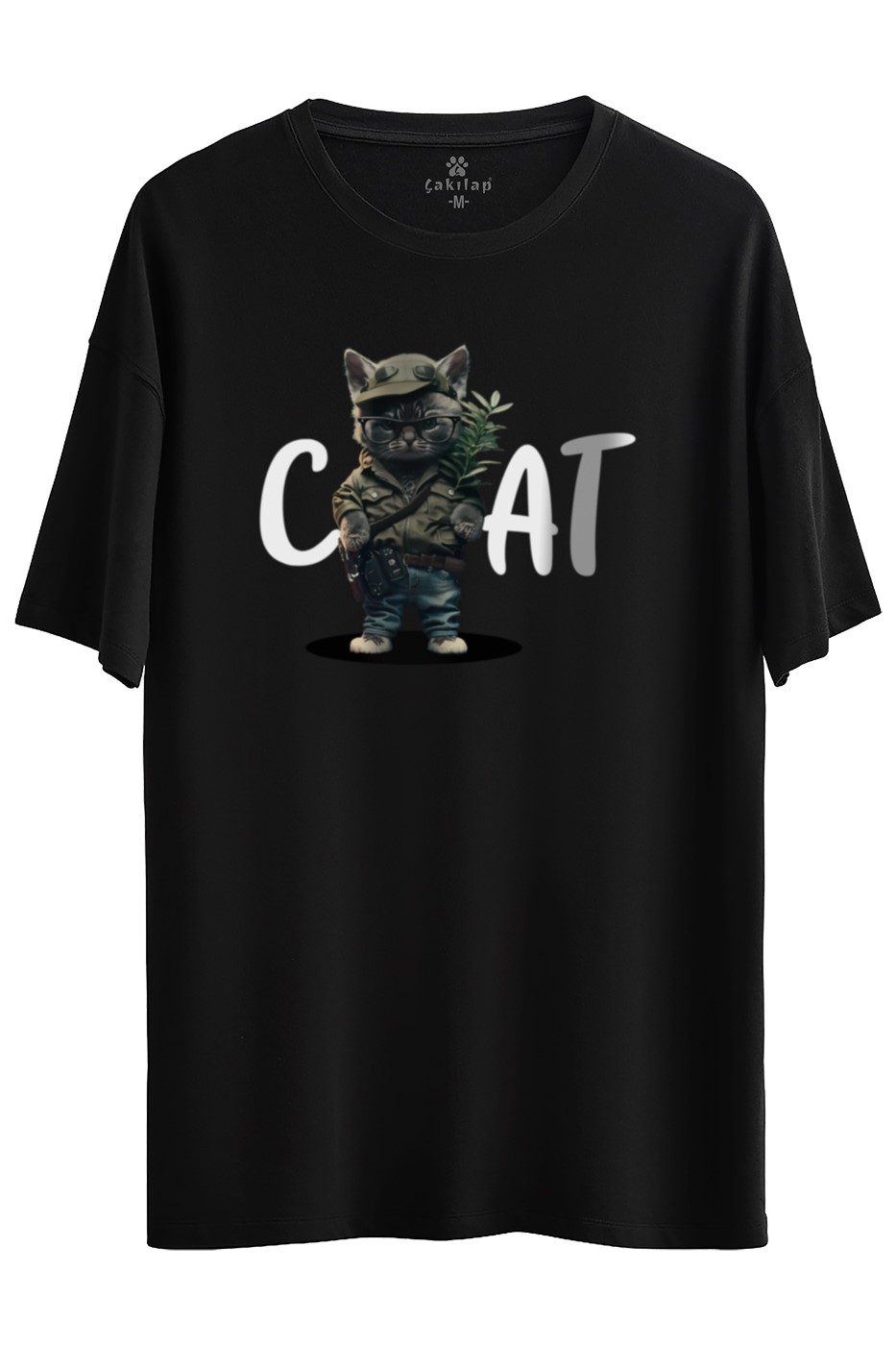 Kedi Baskılı Oversize Tişört