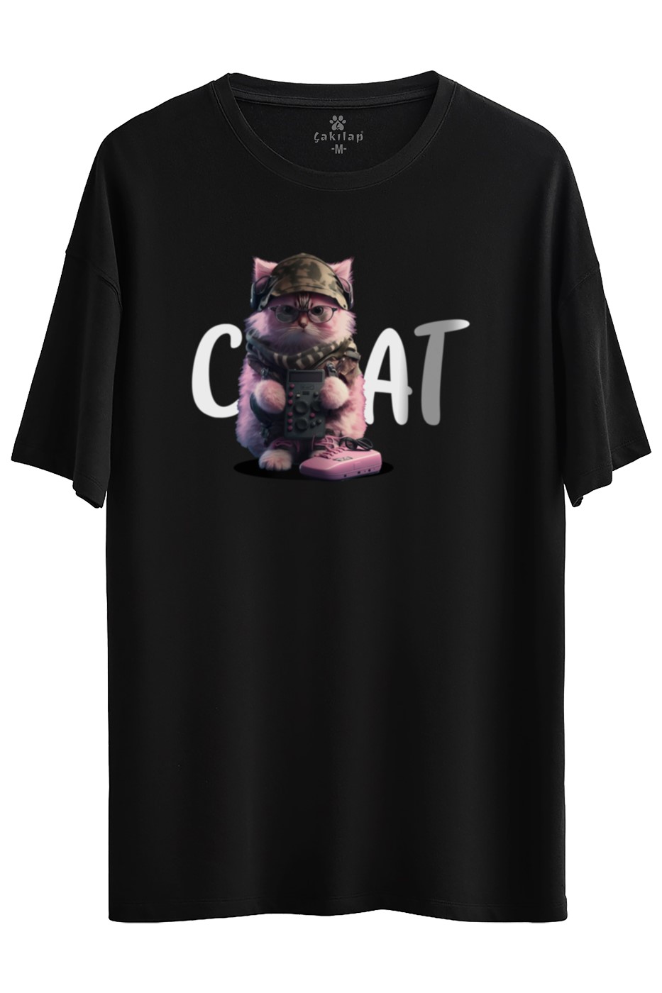 Kedi Baskılı Oversize Tişört