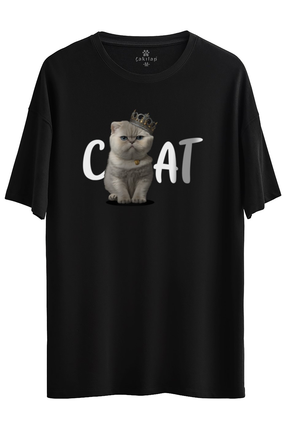 Kedi Baskılı Oversize Tişört