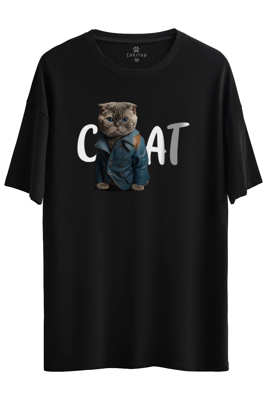 Kedi Baskılı Oversize Tişört