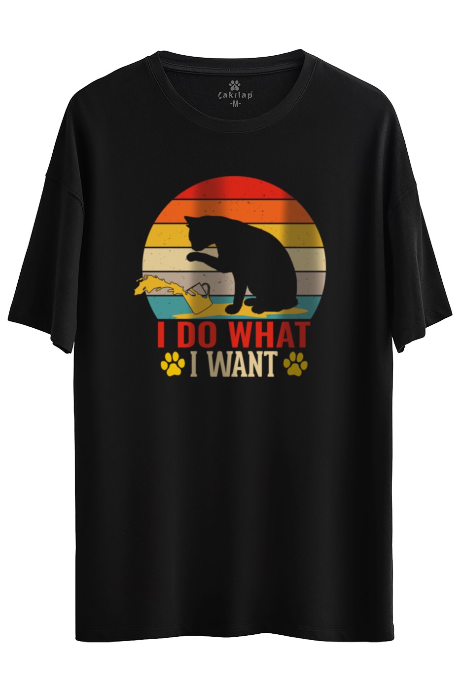 Kedi Baskılı Oversize Tişört