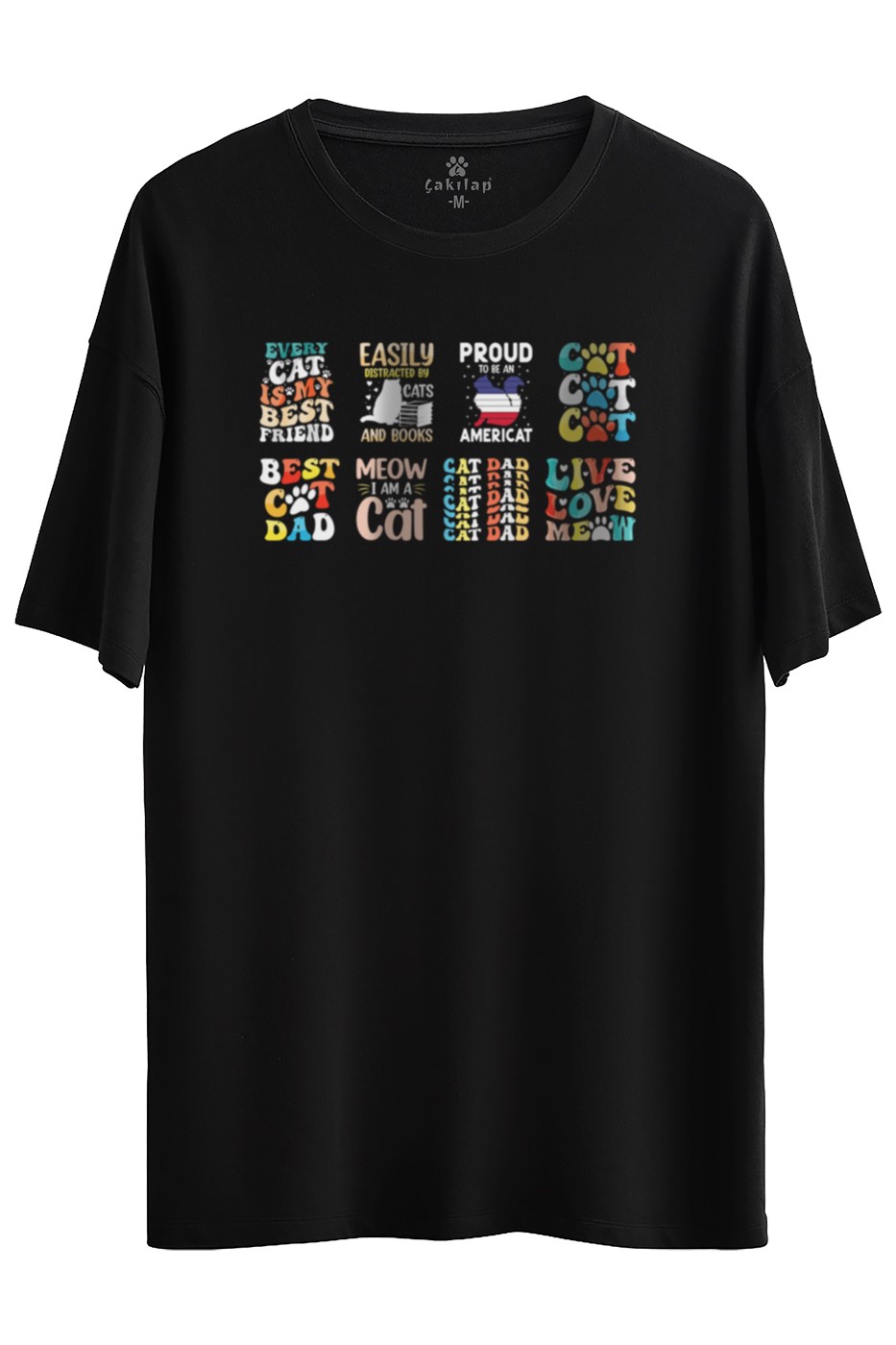 Kedi Baskılı Oversize Tişört
