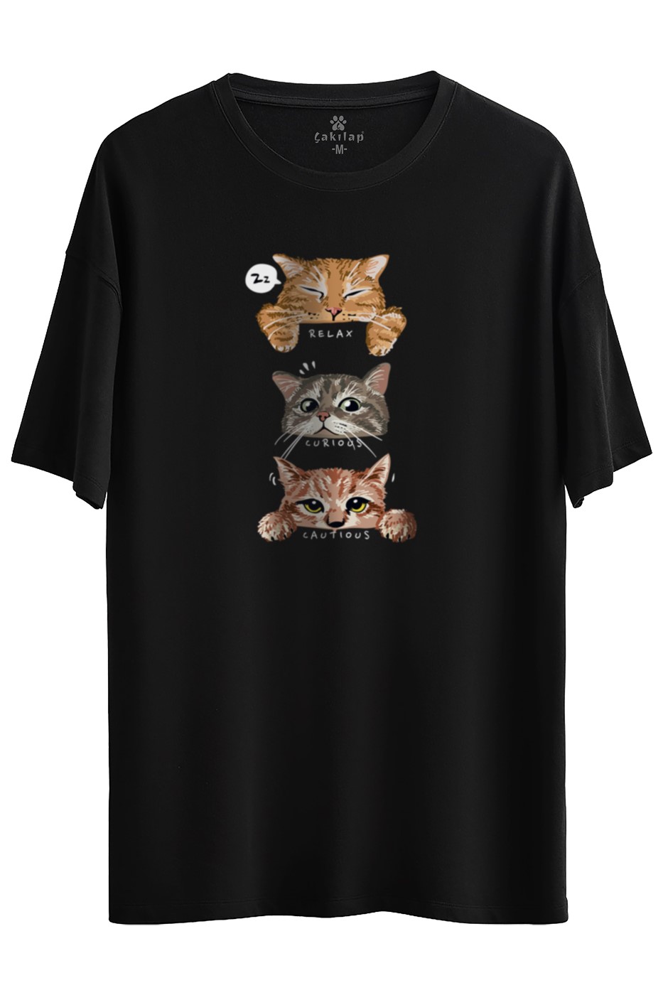 Kedi Baskılı Oversize Tişört
