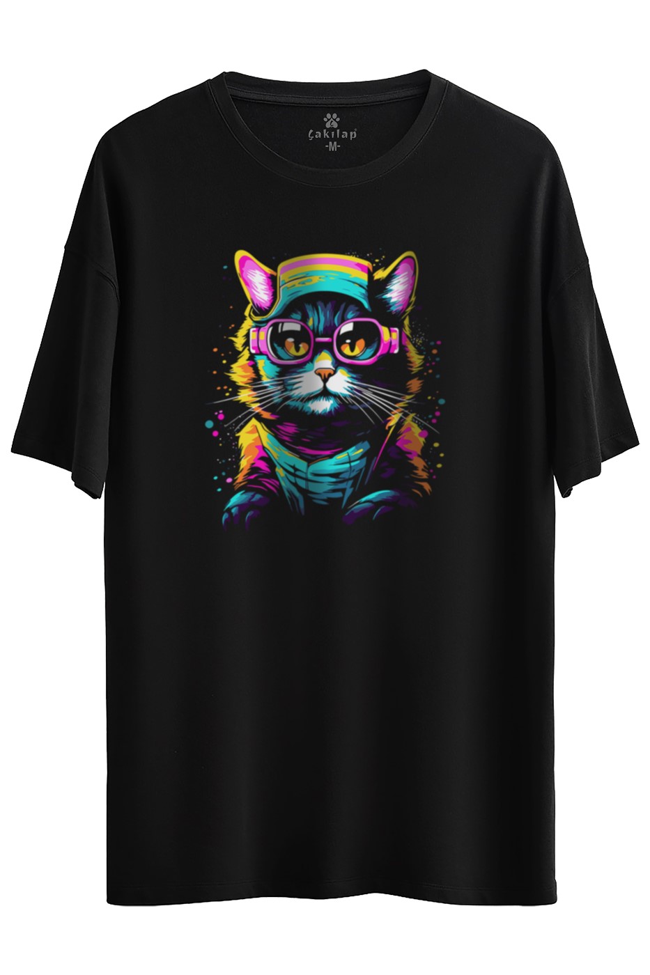 Kedi Baskılı Oversize Tişört